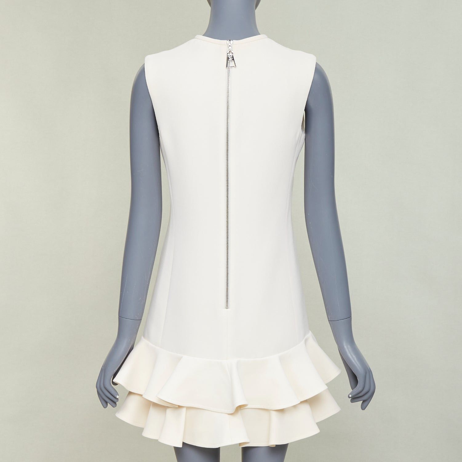 Louis Vuitton LOUIS VUITTON 2021 Game On ivory wool silk red Heart Logo embroidered ruffle hem dress FR36 S Size S / US 4 / IT 40 - 5 Thumbnail