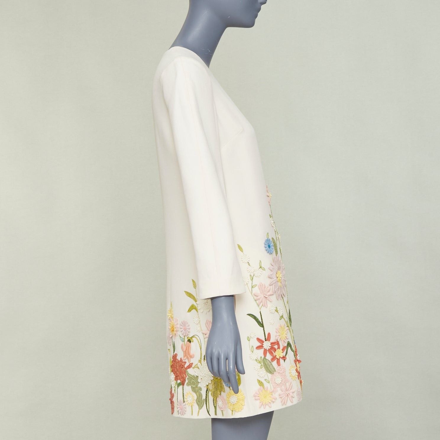 Valentino VALENTINO Crepe Couture ivory wool silk floral embroidered A-line dress IT38 XS Size XS / US 0-2 / IT 36-38 - 4 Thumbnail