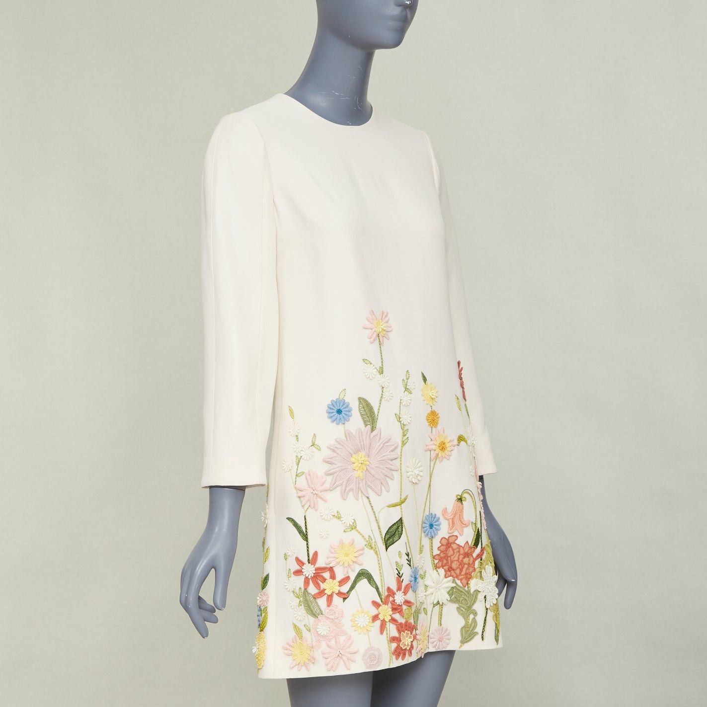 Valentino VALENTINO Crepe Couture ivory wool silk floral embroidered A-line dress IT38 XS Size XS / US 0-2 / IT 36-38 - 3 Thumbnail