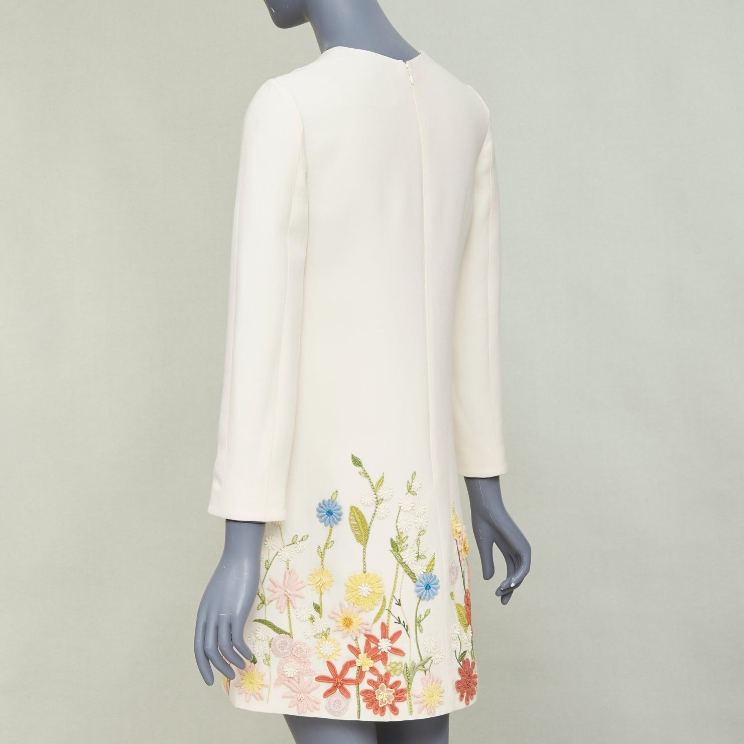 Valentino VALENTINO Crepe Couture ivory wool silk floral embroidered A-line dress IT38 XS Size XS / US 0-2 / IT 36-38 - 6 Thumbnail