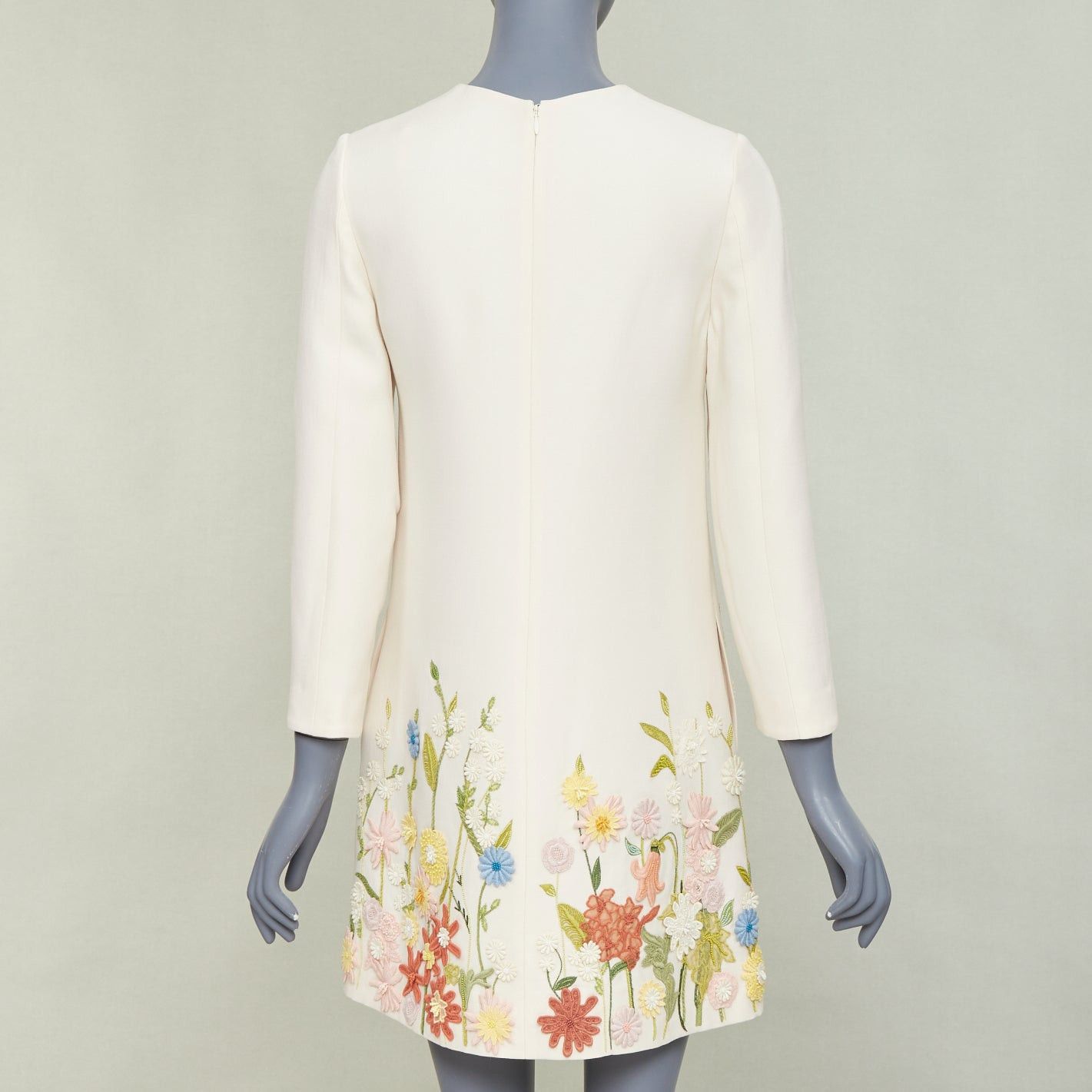 Valentino VALENTINO Crepe Couture ivory wool silk floral embroidered A-line dress IT38 XS Size XS / US 0-2 / IT 36-38 - 5 Thumbnail