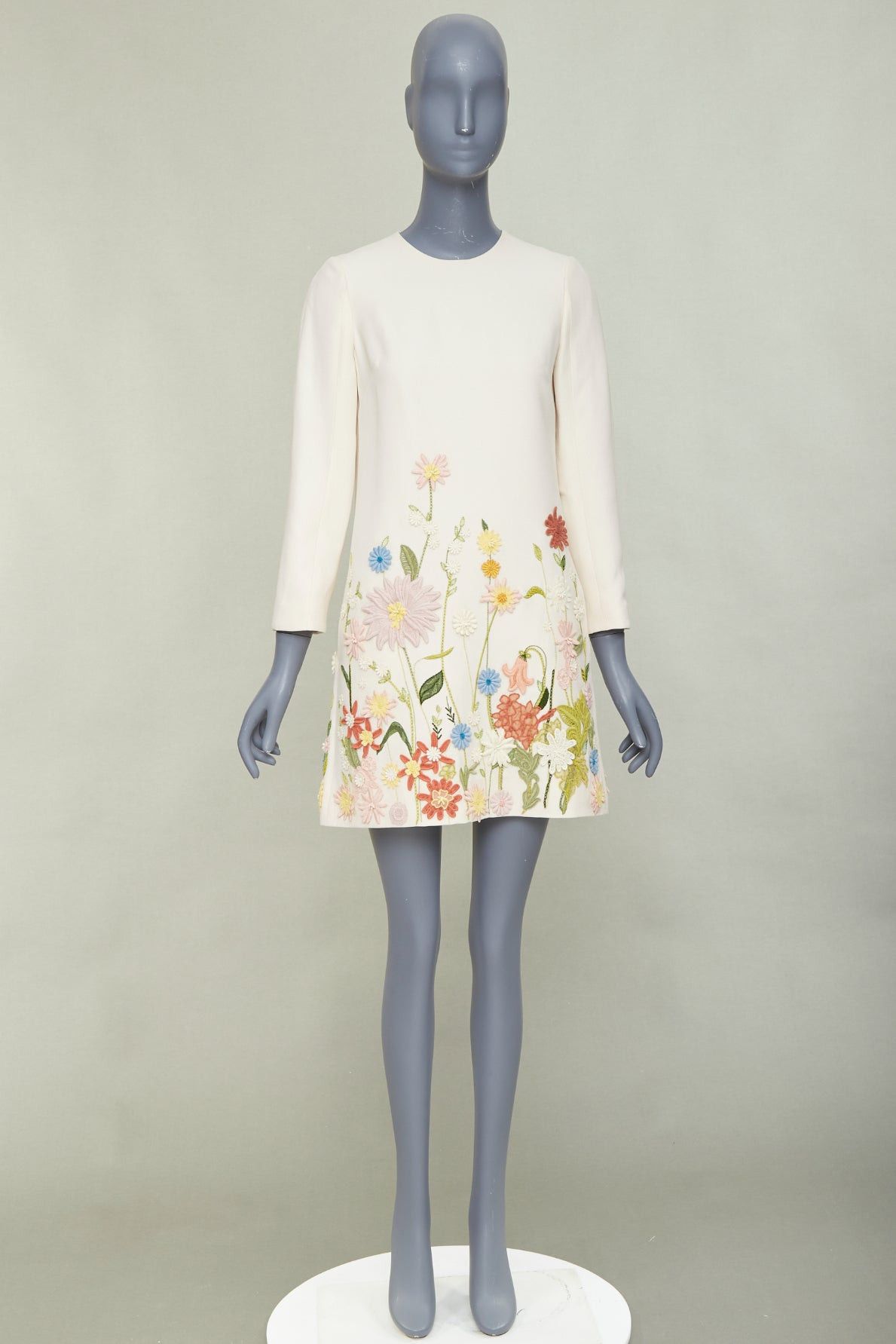 Valentino VALENTINO Crepe Couture ivory wool silk floral embroidered A-line dress IT38 XS Size XS / US 0-2 / IT 36-38 - 9 Thumbnail