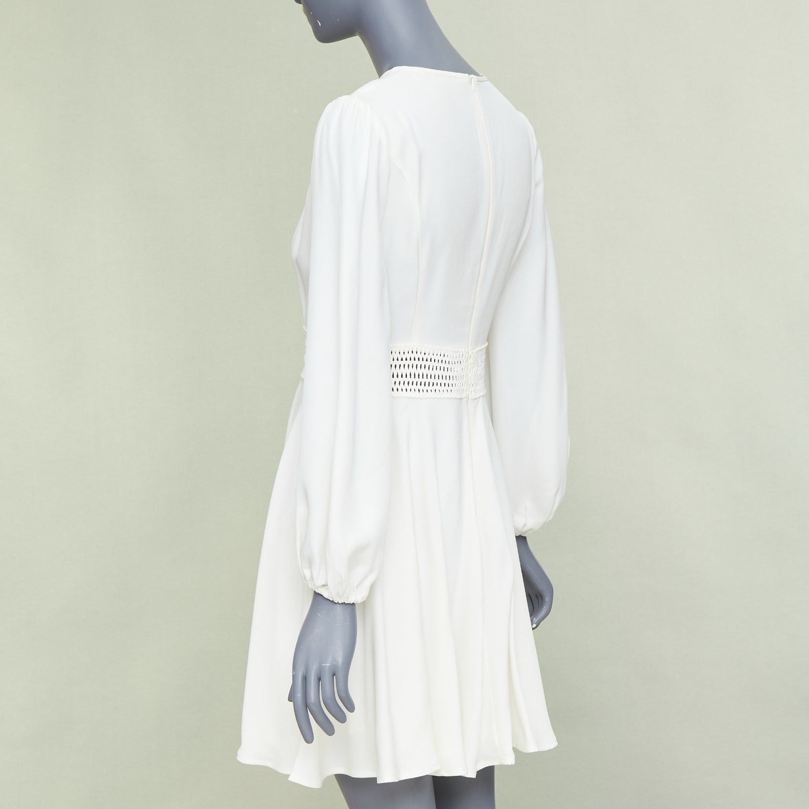 Zimmermann ZIMMERMANN off white viscose lattice waistband puff sleeve peasant dress Sz.1 S Size S / US 4 / IT 40 - 6 Thumbnail