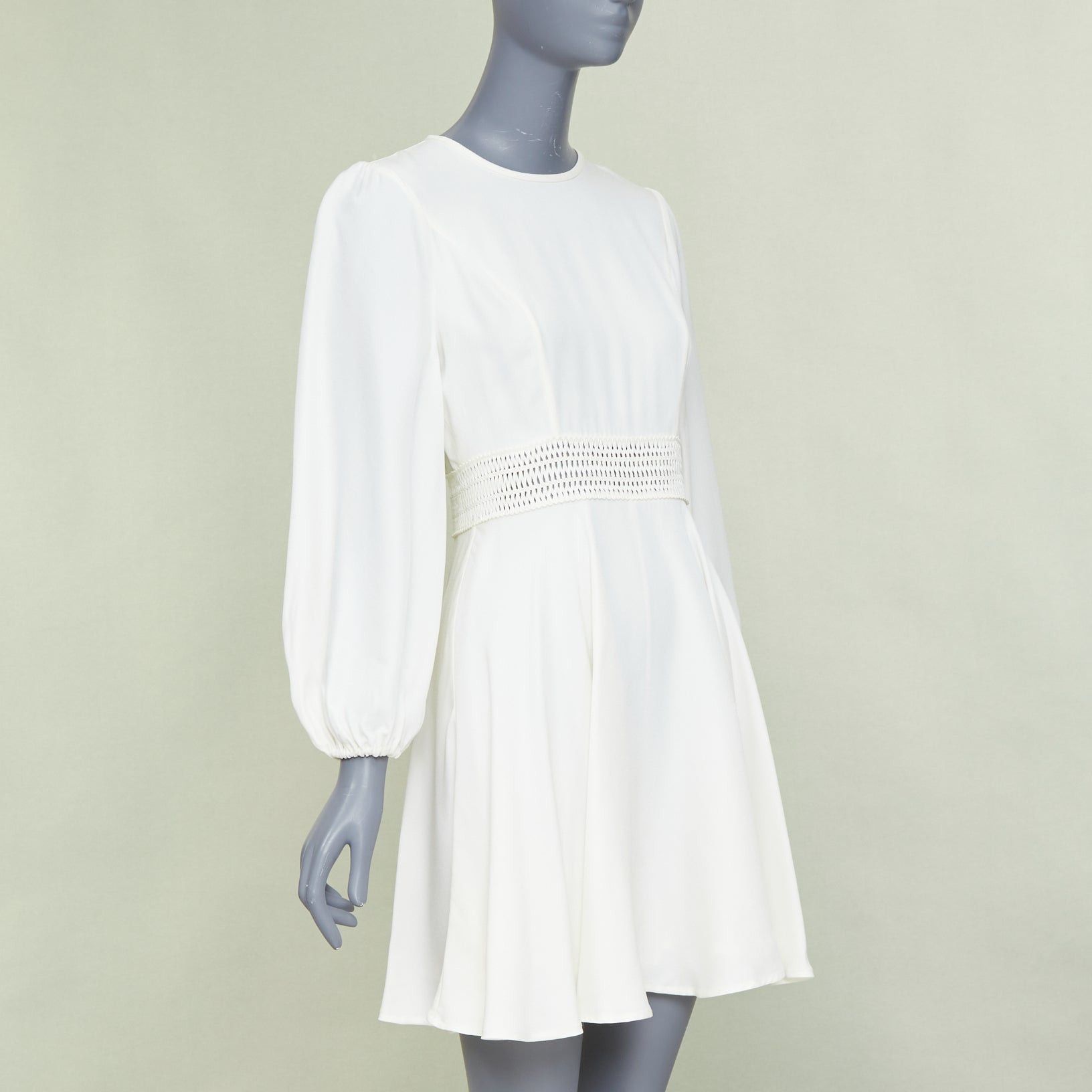 Zimmermann ZIMMERMANN off white viscose lattice waistband puff sleeve peasant dress Sz.1 S Size S / US 4 / IT 40 - 3 Thumbnail