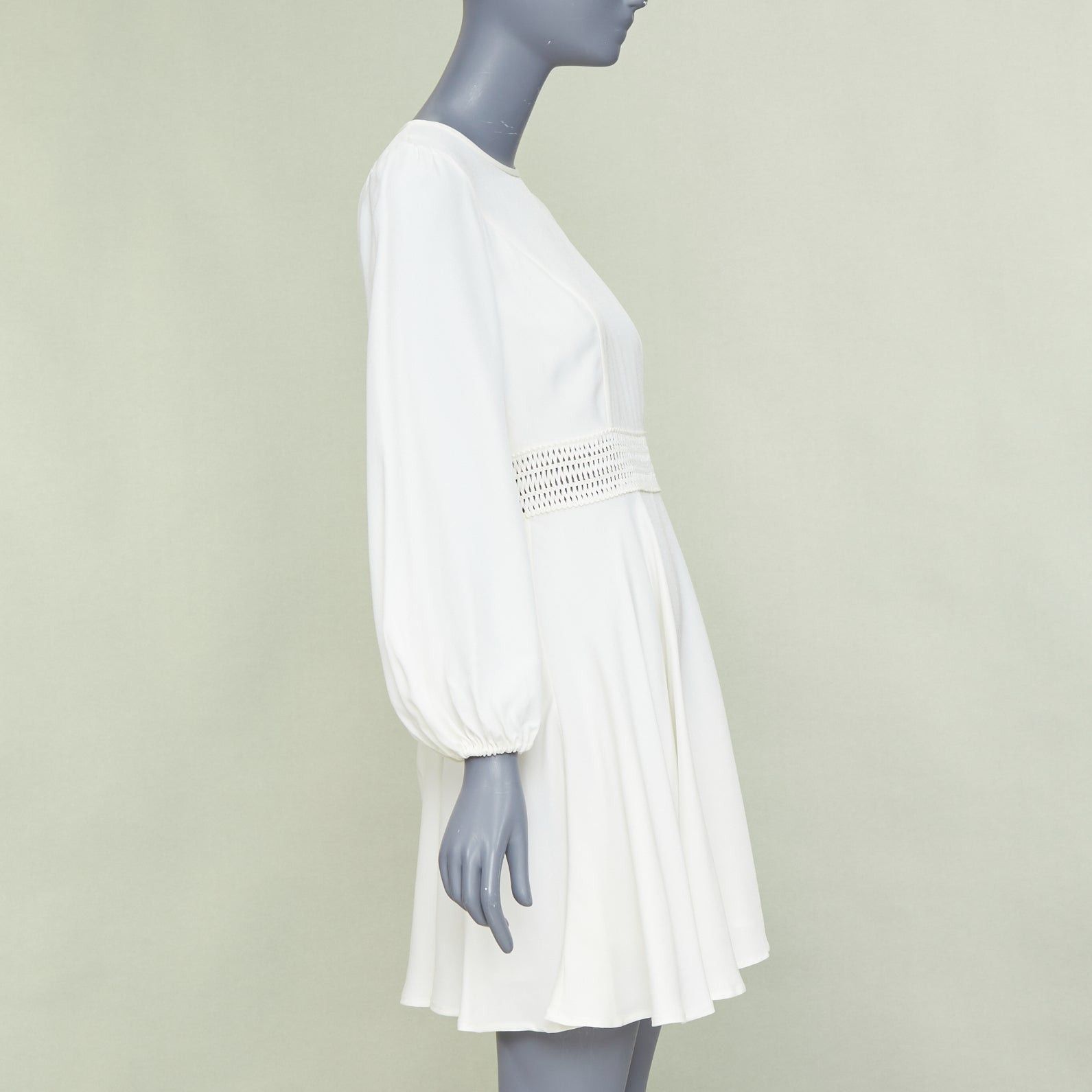 Zimmermann ZIMMERMANN off white viscose lattice waistband puff sleeve peasant dress Sz.1 S Size S / US 4 / IT 40 - 4 Thumbnail