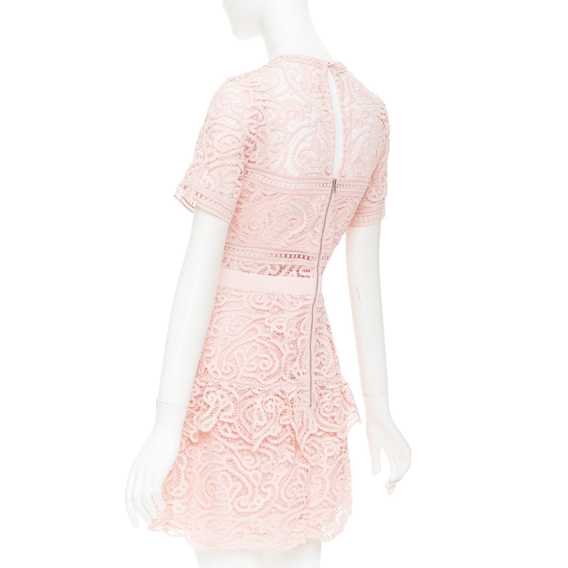 Self-Portrait SELF PORTRAIT 2022 Abstract Guipure pink embellished lace sheer tiered skirt dress UK8 S Size S / US 4 / IT 40 - 6 Thumbnail