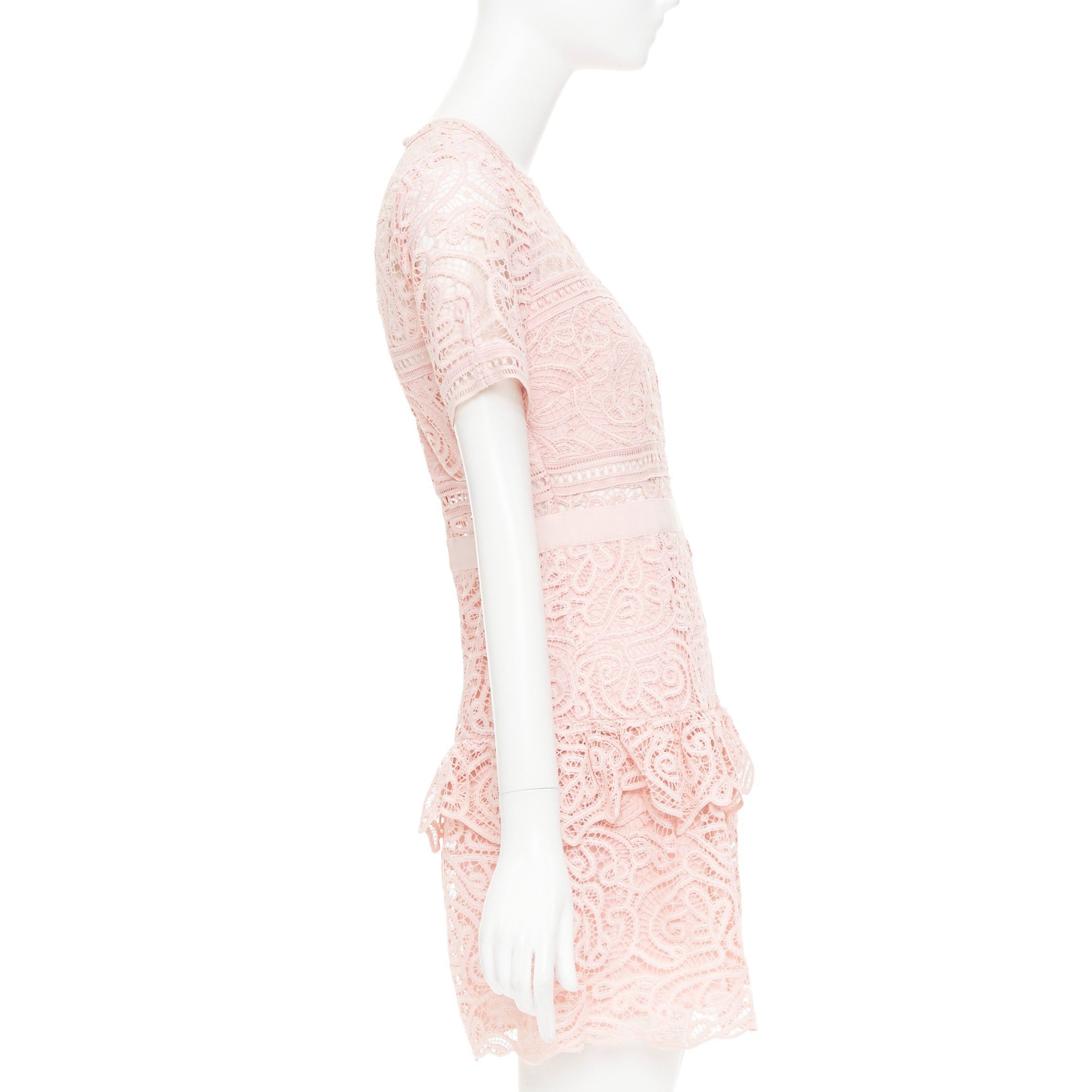 Self-Portrait SELF PORTRAIT 2022 Abstract Guipure pink embellished lace sheer tiered skirt dress UK8 S Size S / US 4 / IT 40 - 4 Thumbnail