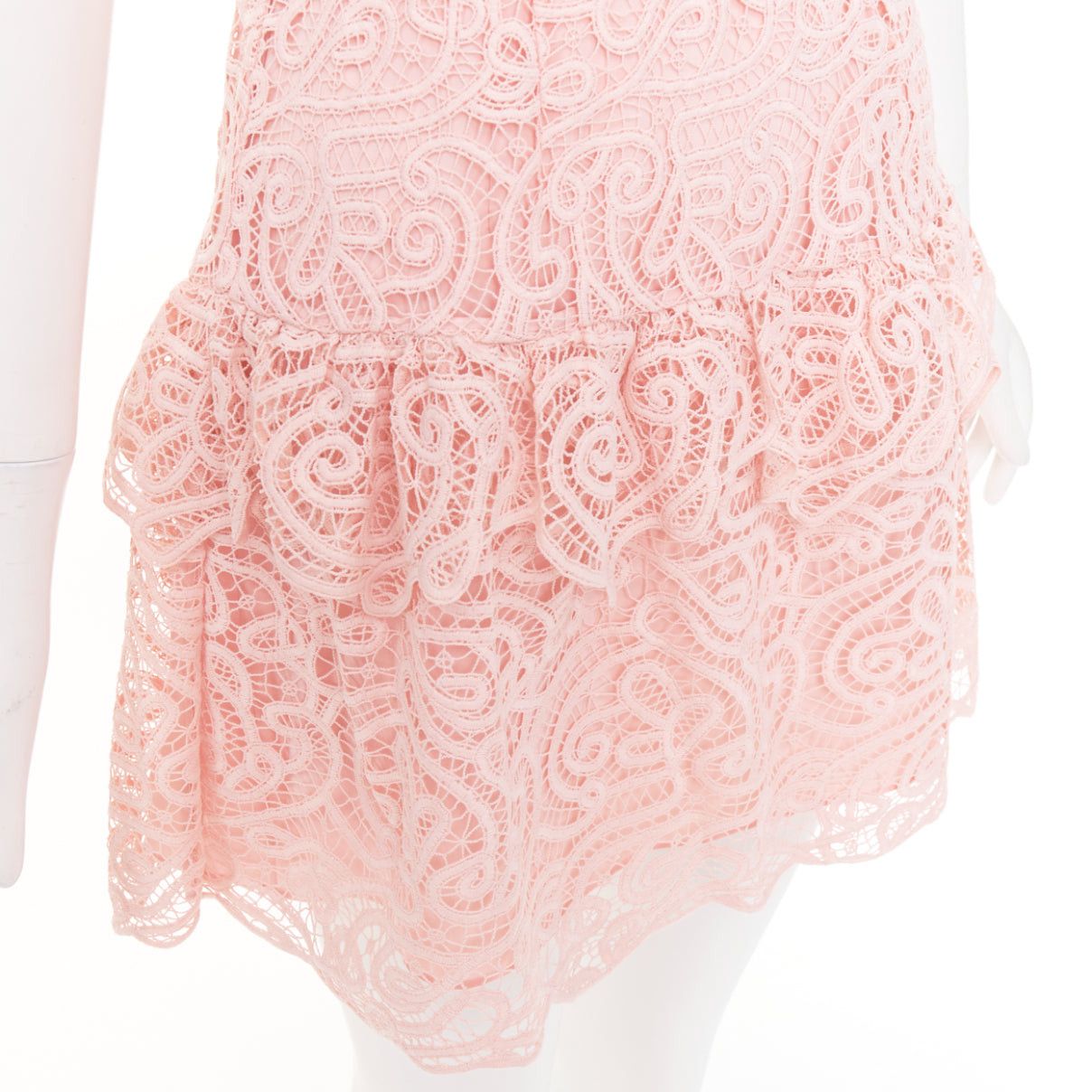 Self-Portrait SELF PORTRAIT 2022 Abstract Guipure pink embellished lace sheer tiered skirt dress UK8 S Size S / US 4 / IT 40 - 7 Thumbnail