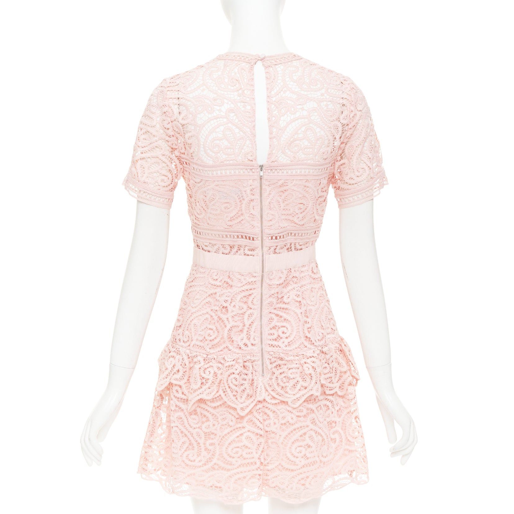 Self-Portrait SELF PORTRAIT 2022 Abstract Guipure pink embellished lace sheer tiered skirt dress UK8 S Size S / US 4 / IT 40 - 5 Thumbnail
