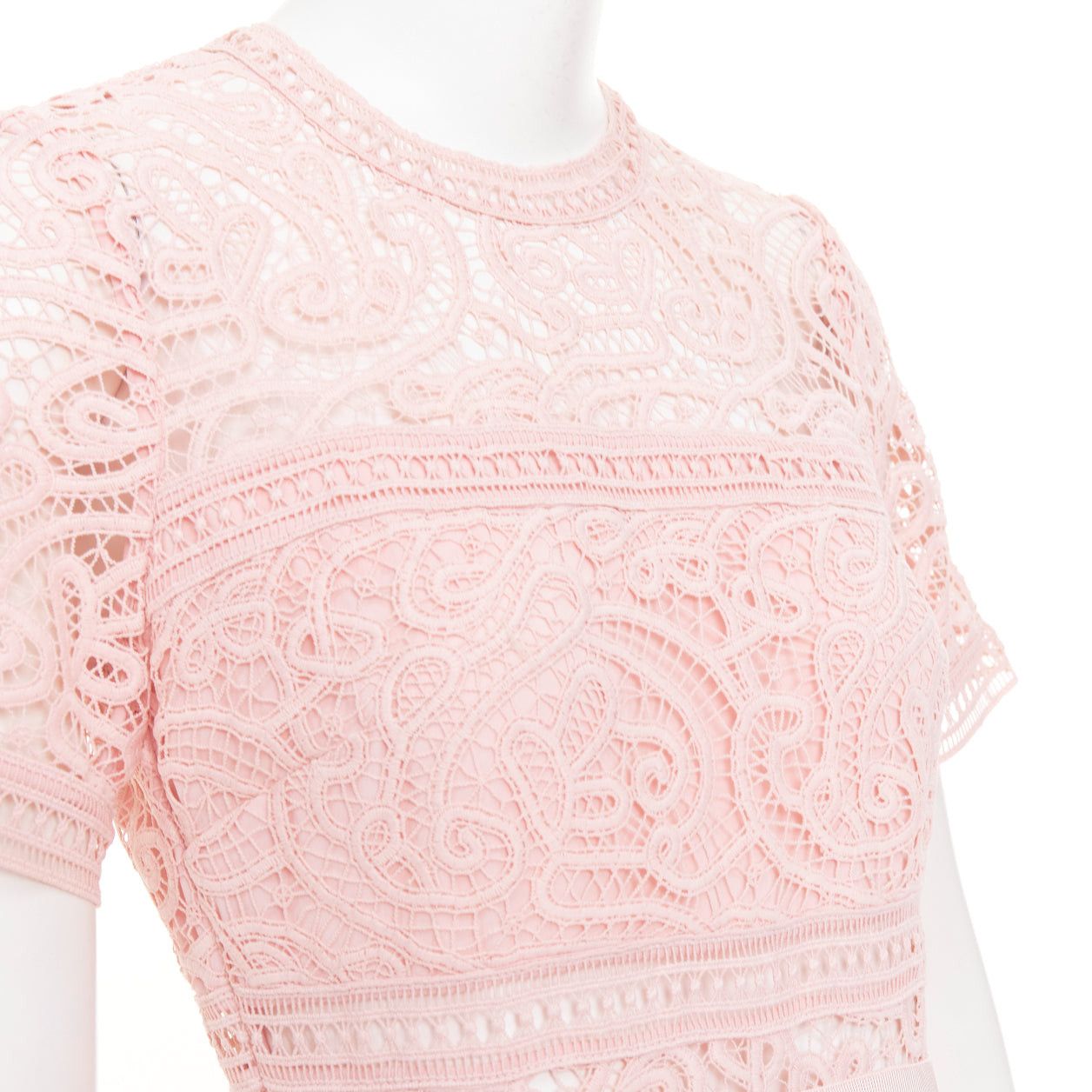 Self-Portrait SELF PORTRAIT 2022 Abstract Guipure pink embellished lace sheer tiered skirt dress UK8 S Size S / US 4 / IT 40 - 2 Thumbnail
