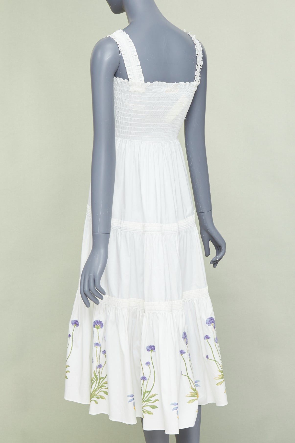 Tory Burch TORY BURCH Embroidered Smocked Midi ivory purple flower embroidery midi dress M Size M / US 6-8 / IT 42-44 - 6 Thumbnail