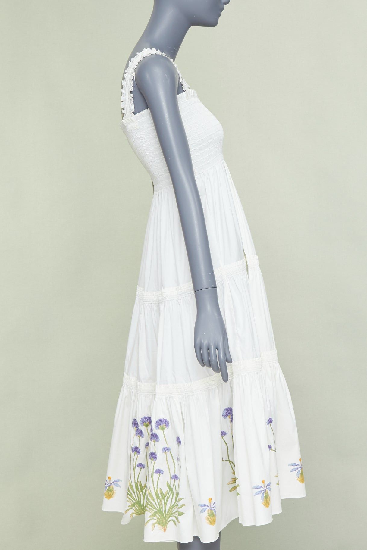 Tory Burch TORY BURCH Embroidered Smocked Midi ivory purple flower embroidery midi dress M Size M / US 6-8 / IT 42-44 - 4 Thumbnail