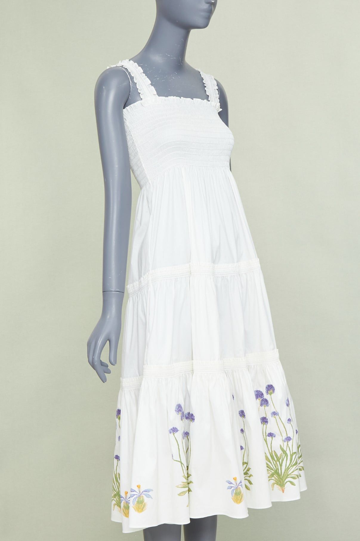 Tory Burch TORY BURCH Embroidered Smocked Midi ivory purple flower embroidery midi dress M Size M / US 6-8 / IT 42-44 - 3 Thumbnail