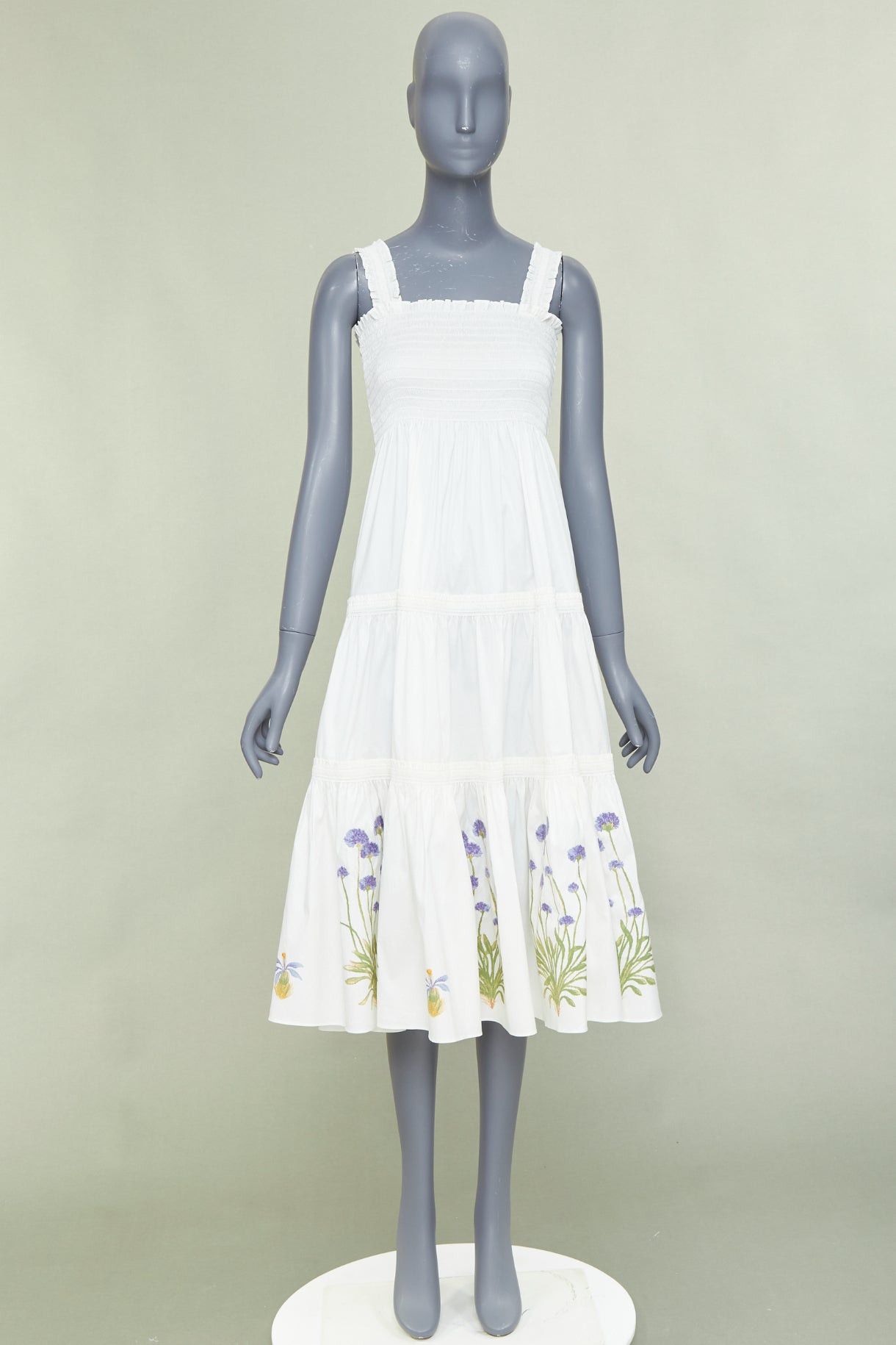 Tory Burch TORY BURCH Embroidered Smocked Midi ivory purple flower embroidery midi dress M Size M / US 6-8 / IT 42-44 - 9 Thumbnail