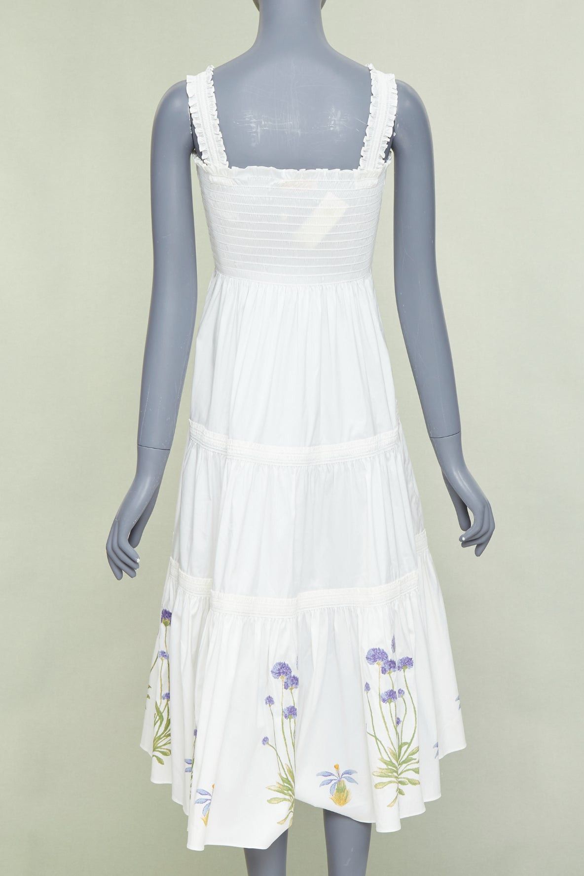 Tory Burch TORY BURCH Embroidered Smocked Midi ivory purple flower embroidery midi dress M Size M / US 6-8 / IT 42-44 - 5 Thumbnail