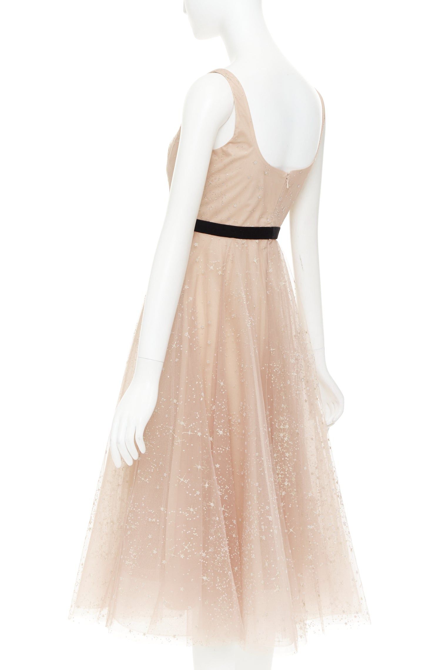Marchesa MARCHESA NOTTE blush pink glitter tulle black velvet bow tea length gown US2 S Size S / US 4 / IT 40 - 6 Thumbnail