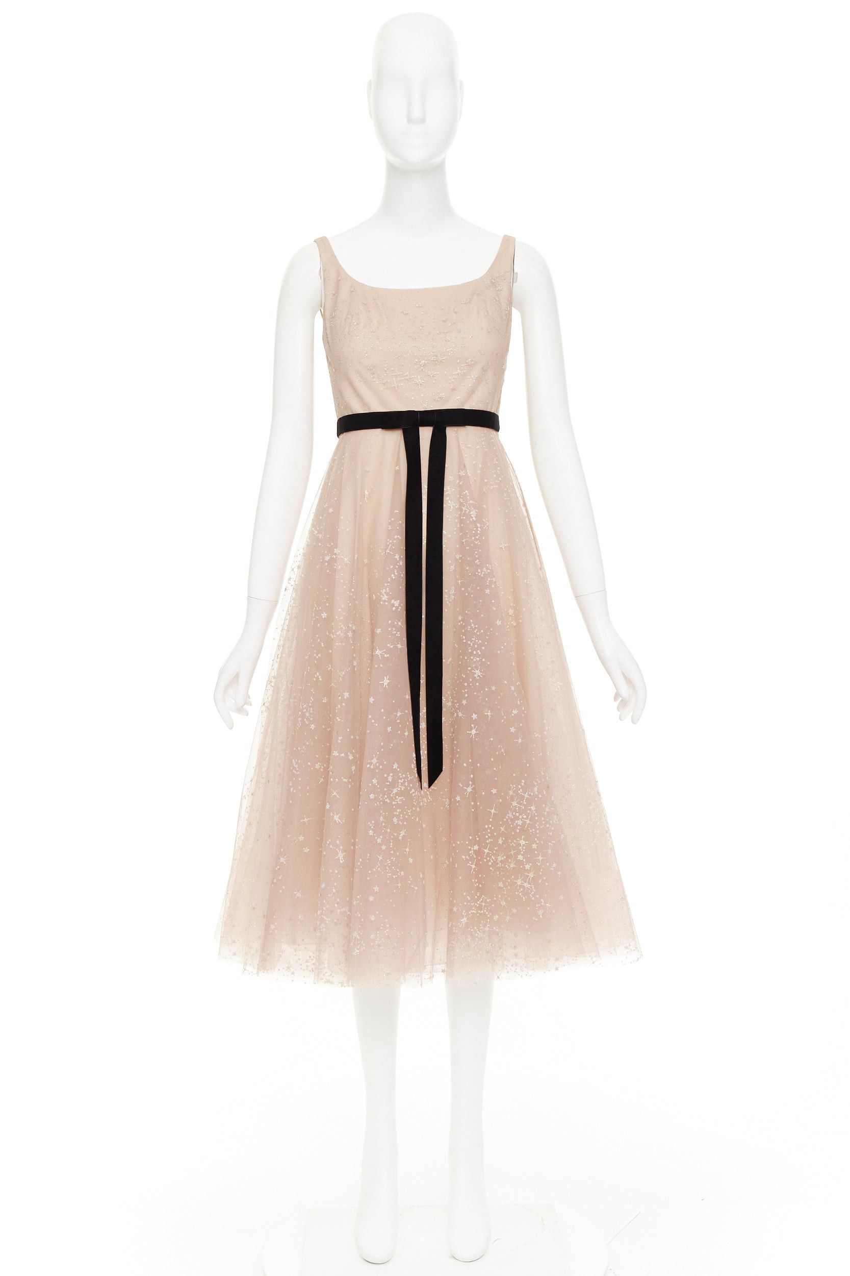 Marchesa MARCHESA NOTTE blush pink glitter tulle black velvet bow tea length gown US2 S Size S / US 4 / IT 40 - 9 Thumbnail
