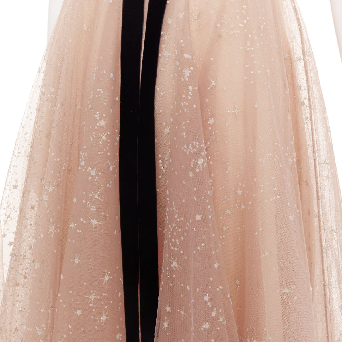 Marchesa MARCHESA NOTTE blush pink glitter tulle black velvet bow tea length gown US2 S Size S / US 4 / IT 40 - 7 Thumbnail