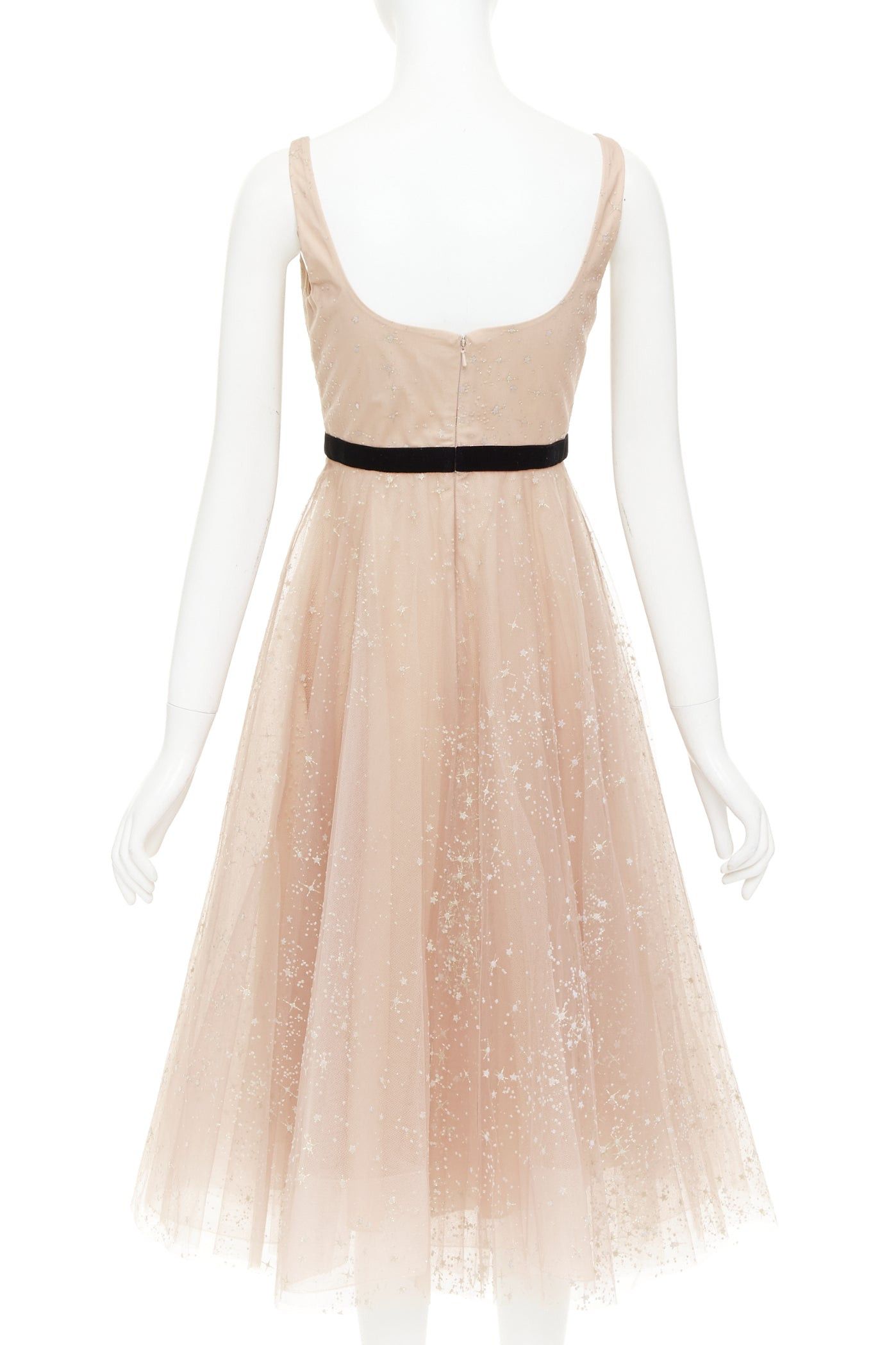 Marchesa MARCHESA NOTTE blush pink glitter tulle black velvet bow tea length gown US2 S Size S / US 4 / IT 40 - 5 Thumbnail