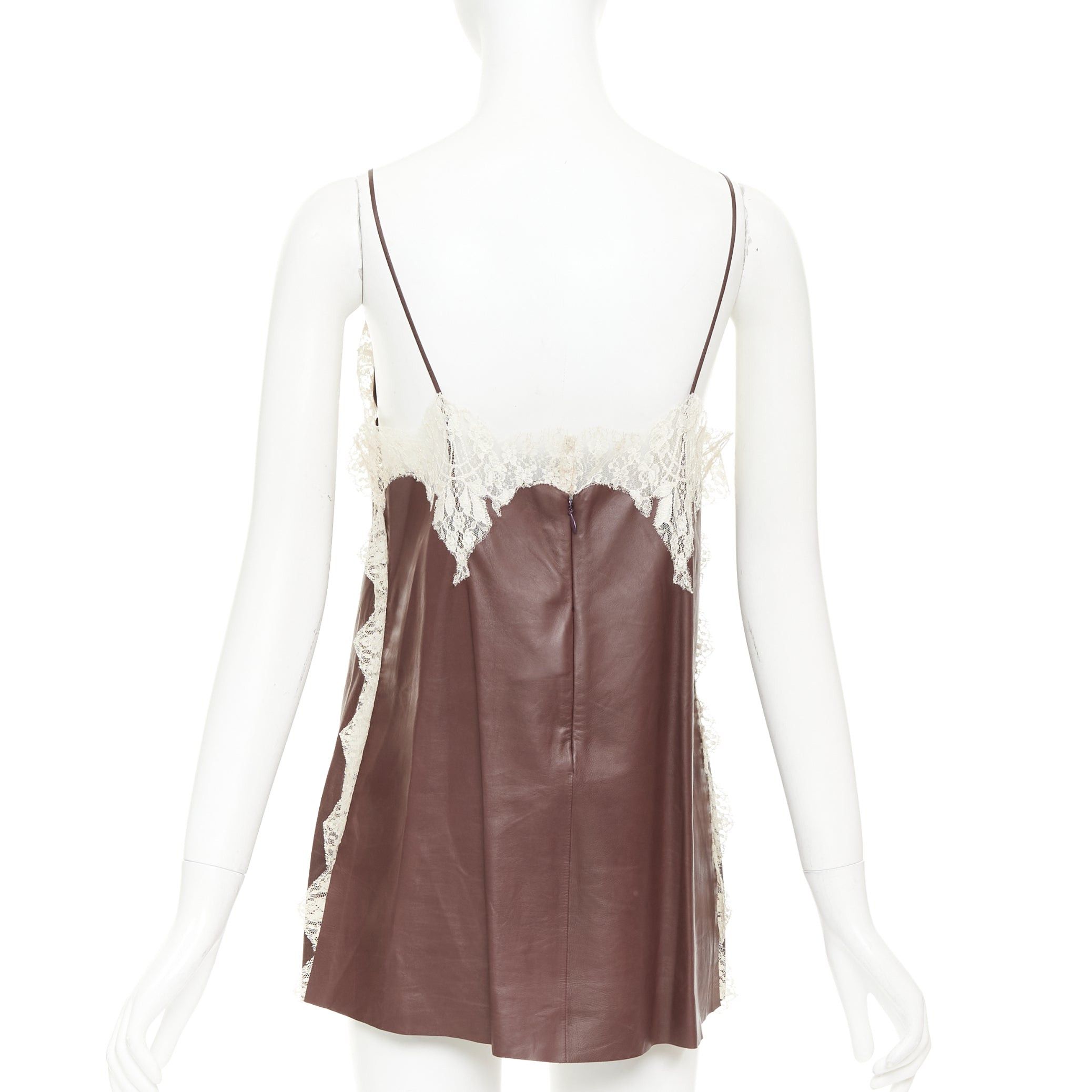 Dior DIOR 2016 Raf Simons brown lambskin leather lace trim micro slip dress FR36 S Size S / US 4 / IT 40 - 5 Thumbnail