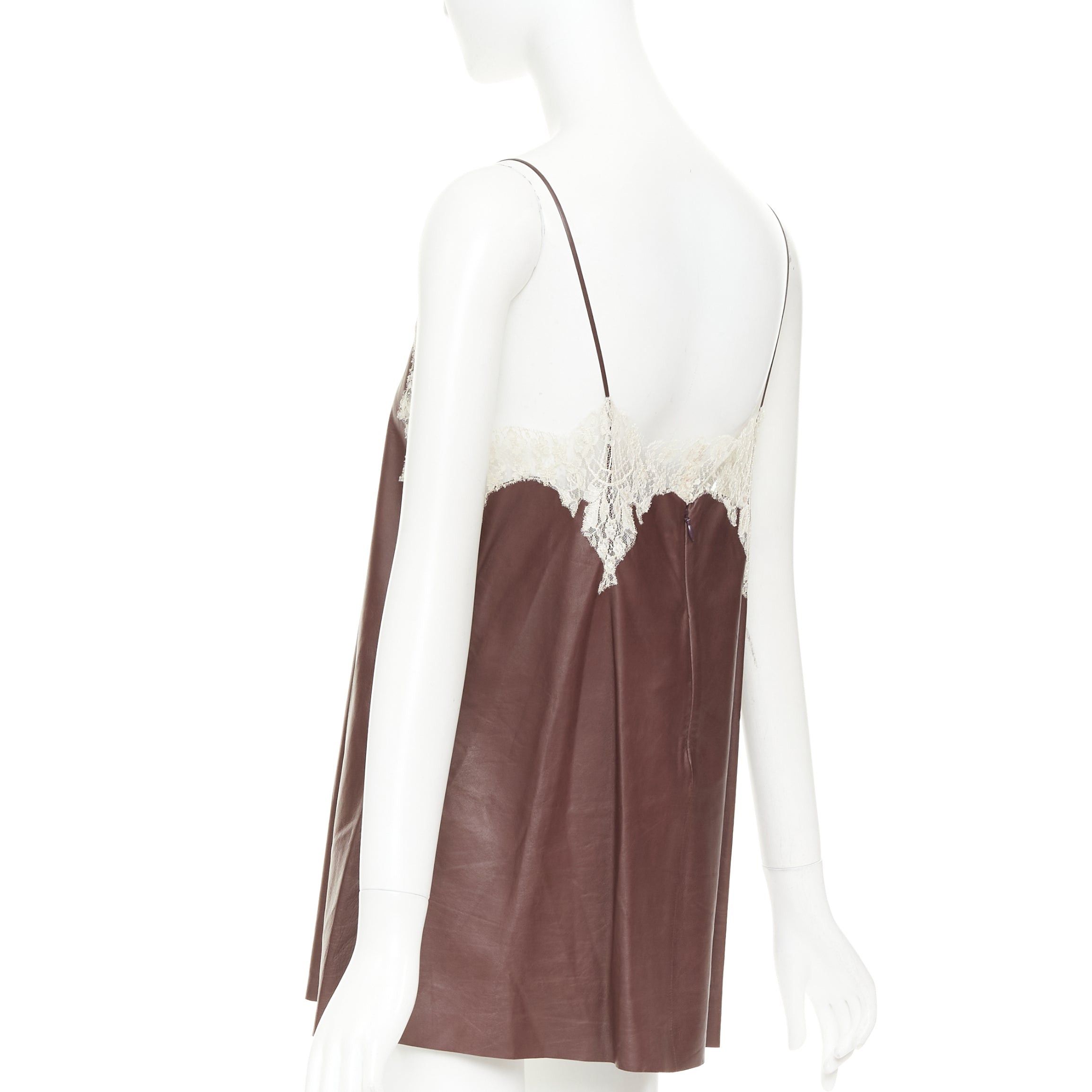 Dior DIOR 2016 Raf Simons brown lambskin leather lace trim micro slip dress FR36 S Size S / US 4 / IT 40 - 6 Thumbnail