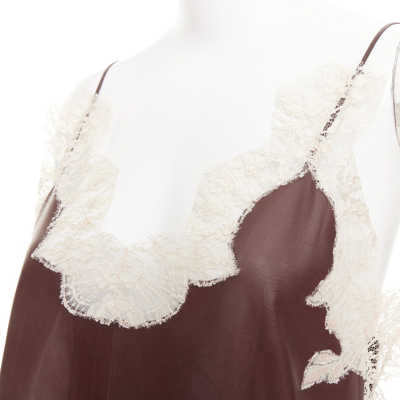 Dior DIOR 2016 Raf Simons brown lambskin leather lace trim micro slip dress FR36 S Size S / US 4 / IT 40 - 2 Thumbnail