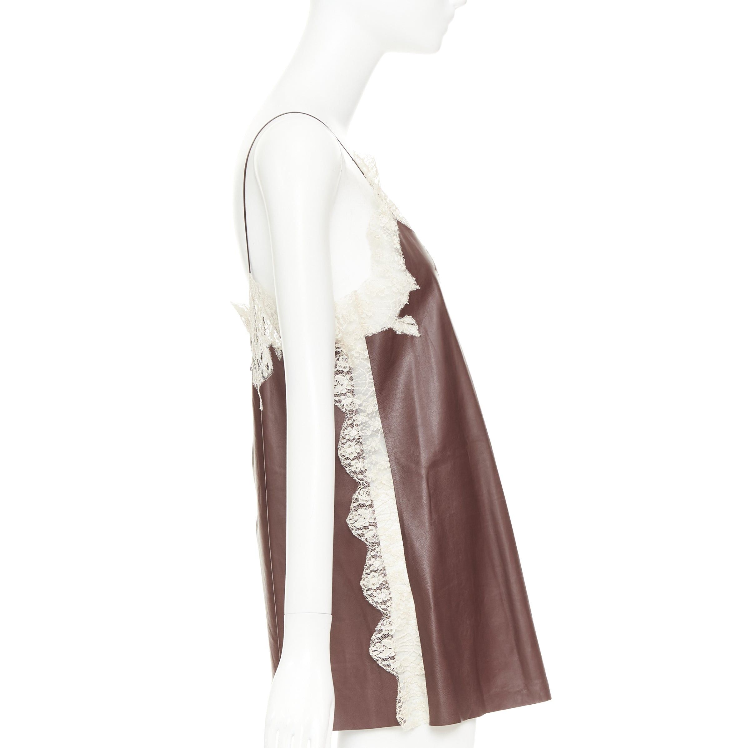 Dior DIOR 2016 Raf Simons brown lambskin leather lace trim micro slip dress FR36 S Size S / US 4 / IT 40 - 4 Thumbnail