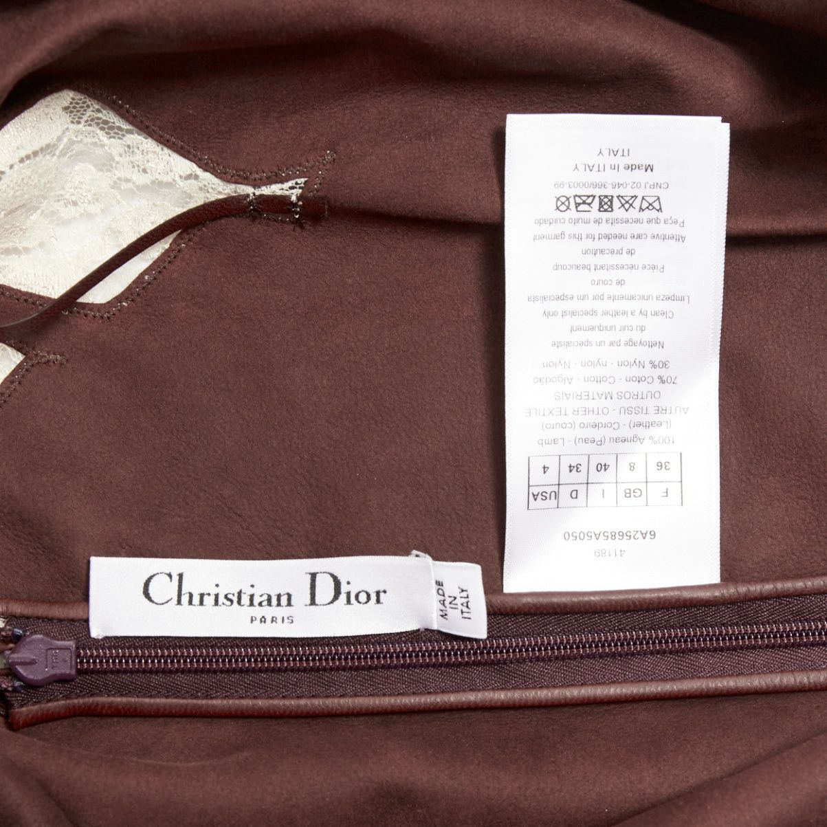 Dior DIOR 2016 Raf Simons brown lambskin leather lace trim micro slip dress FR36 S Size S / US 4 / IT 40 - 8 Thumbnail