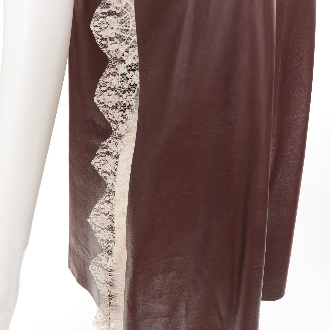 Dior DIOR 2016 Raf Simons brown lambskin leather lace trim micro slip dress FR36 S Size S / US 4 / IT 40 - 7 Thumbnail