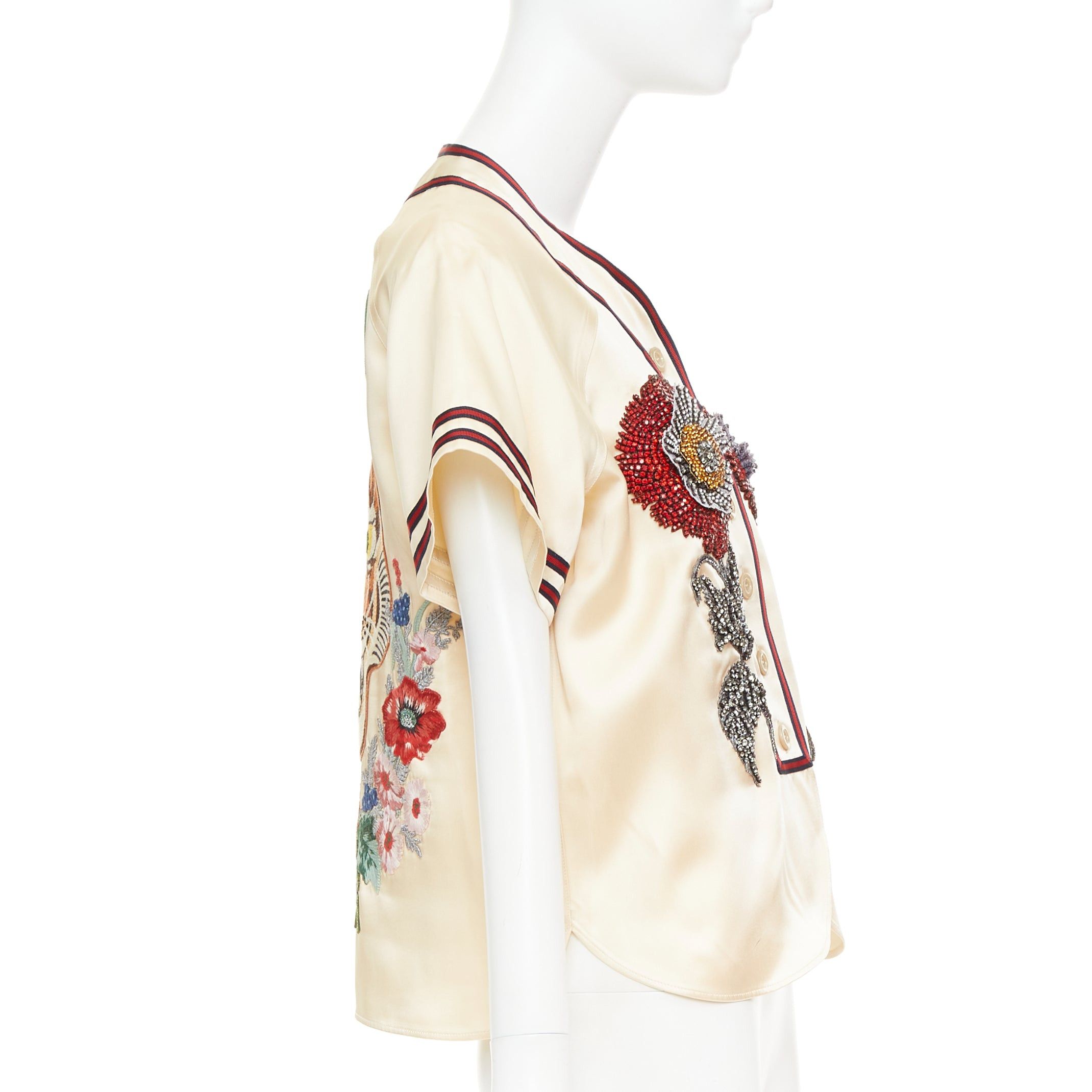 Gucci rare GUCCI 2016 Runway Crystal Rhinestone encrusted flower Loved baseball shirt IT38 XS Size XS / US 0-2 / IT 36-38 - 4 Thumbnail