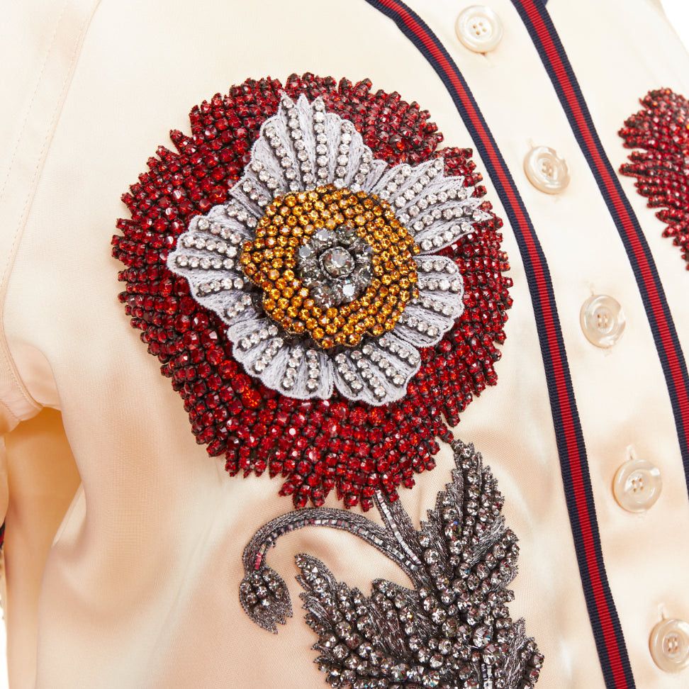 Gucci rare GUCCI 2016 Runway Crystal Rhinestone encrusted flower Loved baseball shirt IT38 XS Size XS / US 0-2 / IT 36-38 - 6 Thumbnail