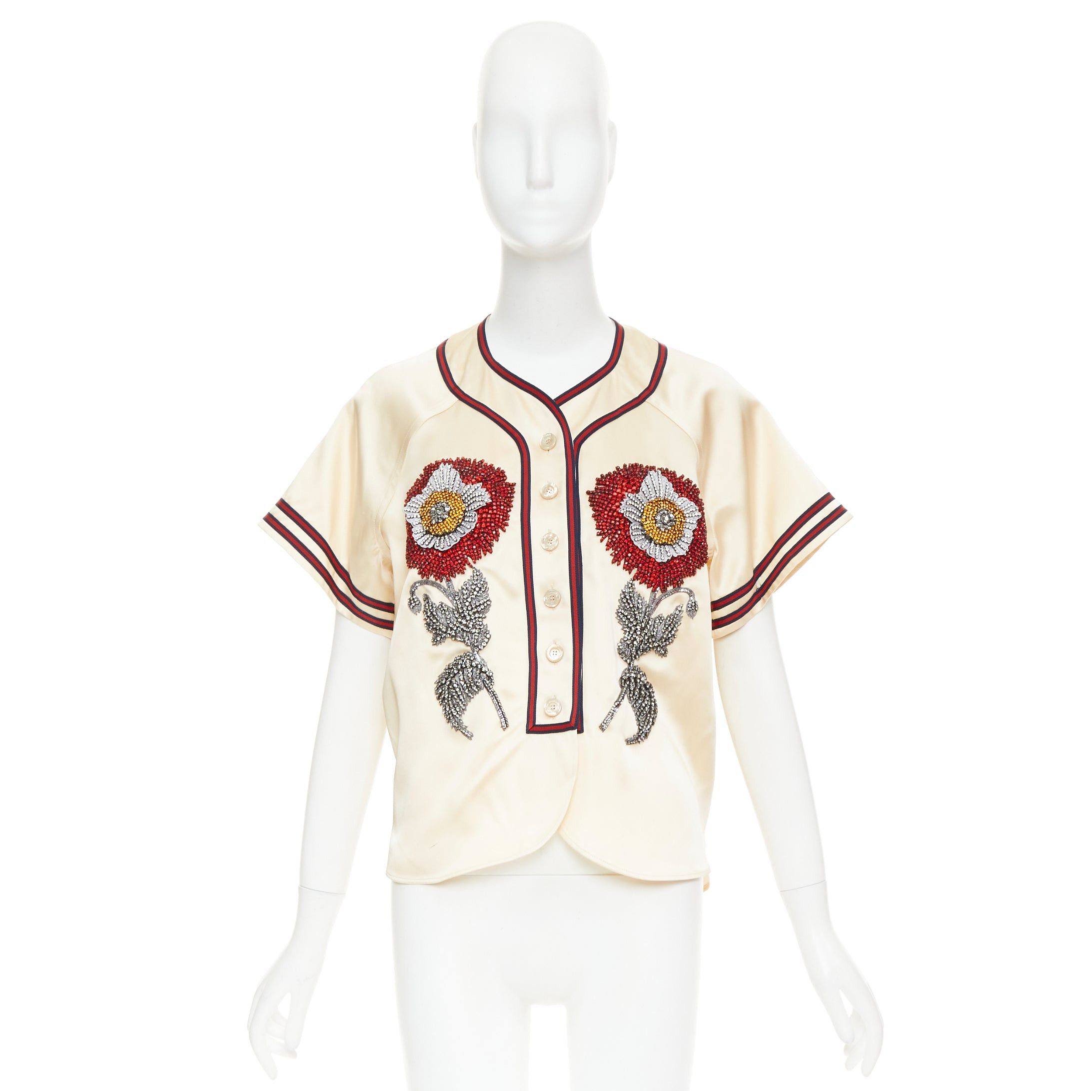 Gucci rare GUCCI 2016 Runway Crystal Rhinestone encrusted flower Loved baseball shirt IT38 XS Size XS / US 0-2 / IT 36-38 - 10 Thumbnail