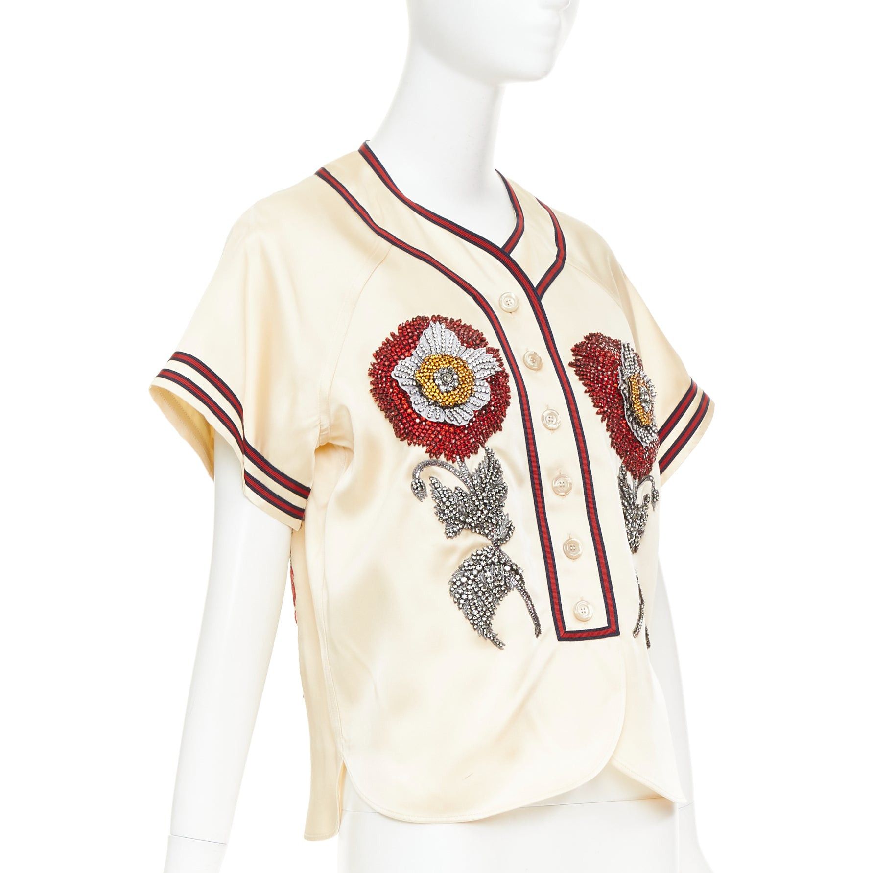 Gucci rare GUCCI 2016 Runway Crystal Rhinestone encrusted flower Loved baseball shirt IT38 XS Size XS / US 0-2 / IT 36-38 - 3 Thumbnail