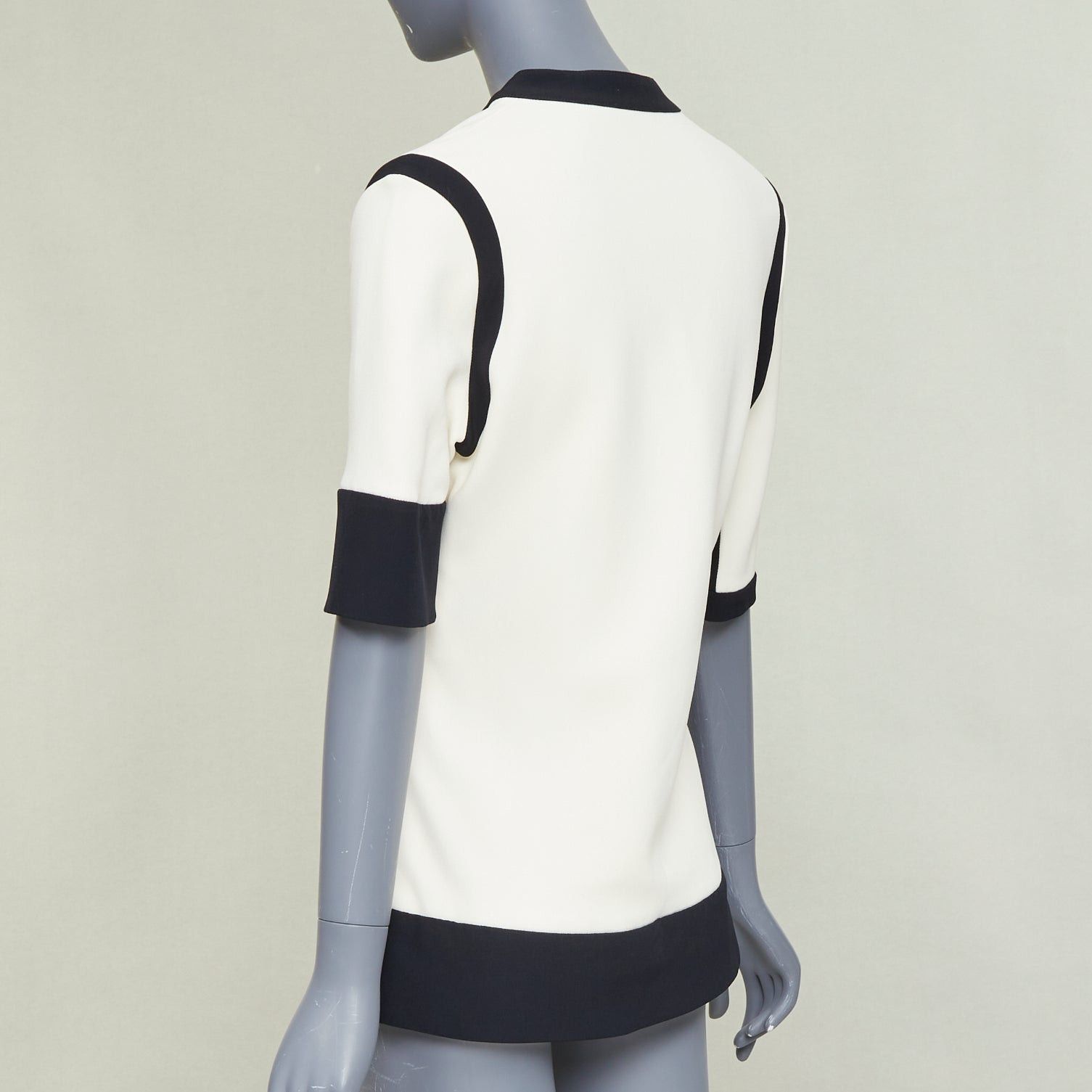 Balenciaga BALENCIAGA 2015 cream black rayon blend colorblock V neck button top FR38 M Size M / US 6-8 / IT 42-44 - 6 Thumbnail