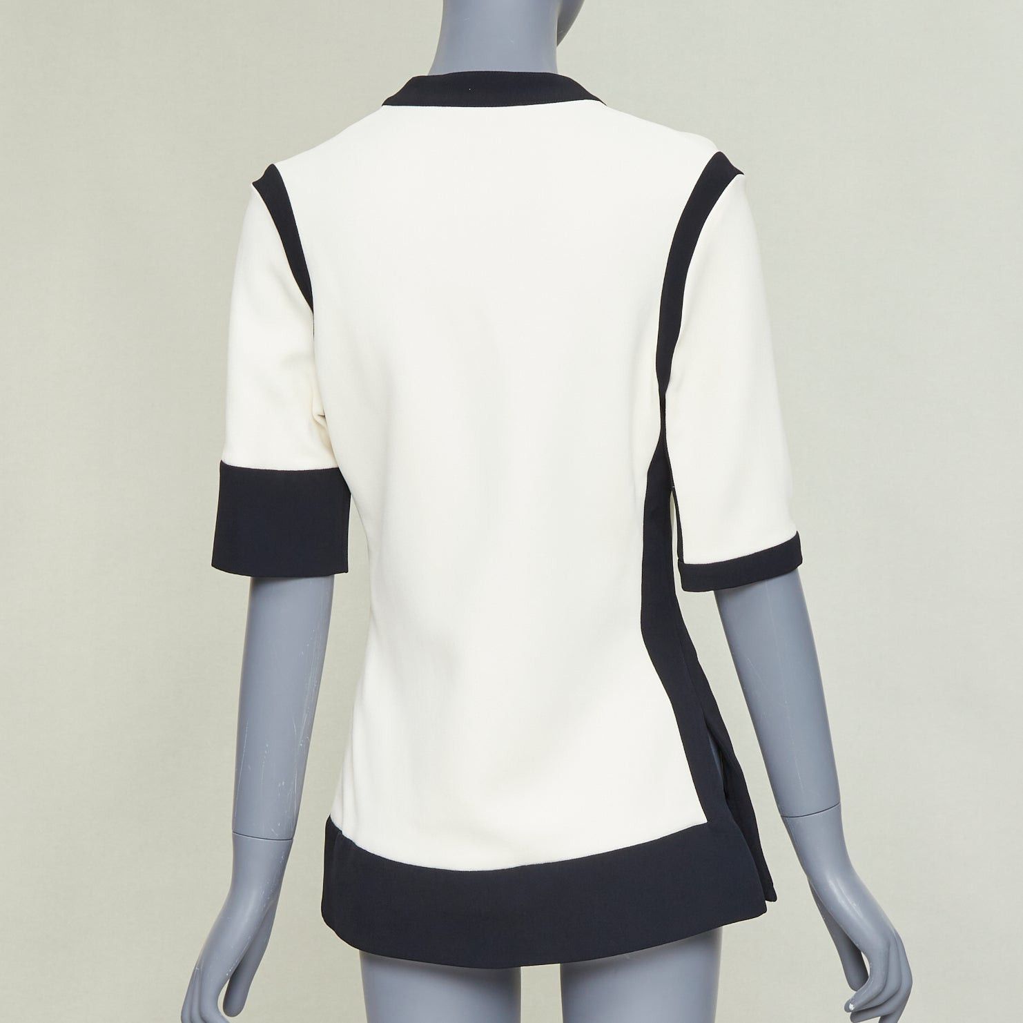 Balenciaga BALENCIAGA 2015 cream black rayon blend colorblock V neck button top FR38 M Size M / US 6-8 / IT 42-44 - 5 Thumbnail