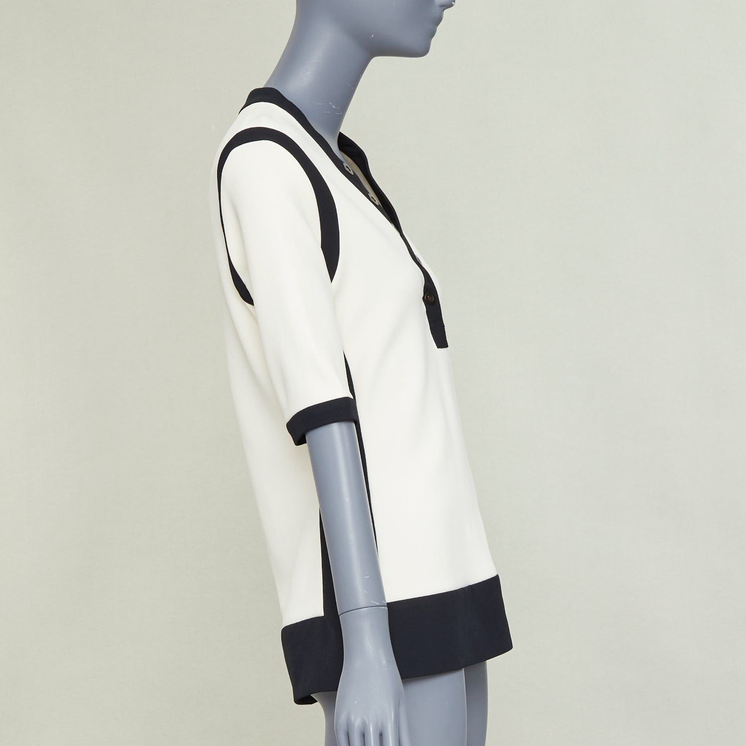 Balenciaga BALENCIAGA 2015 cream black rayon blend colorblock V neck button top FR38 M Size M / US 6-8 / IT 42-44 - 4 Thumbnail