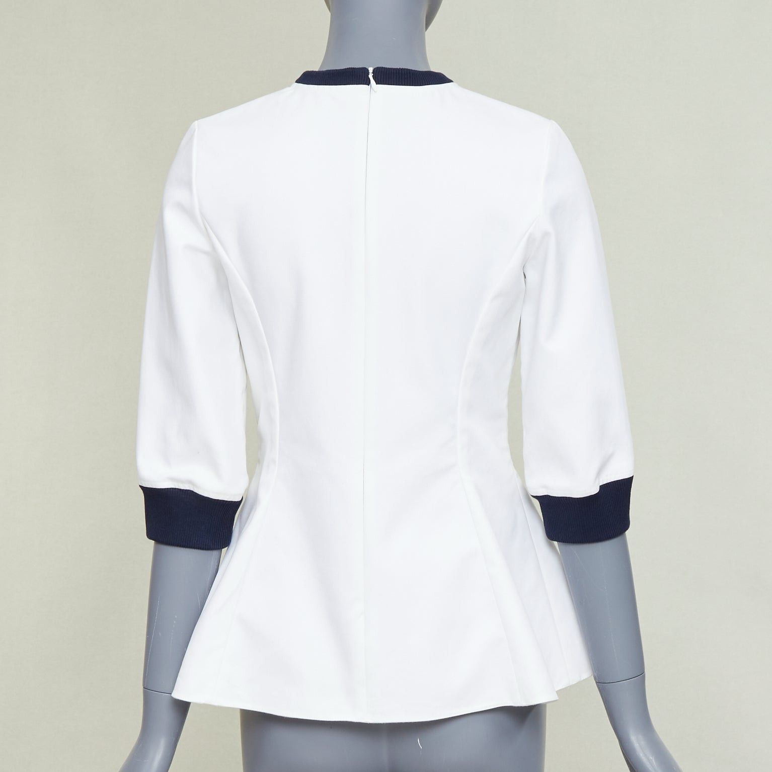 Dior DIOR 2014 off-white navy sequin badge cotton peplum top FR36 S Size S / US 4 / IT 40 - 5 Thumbnail