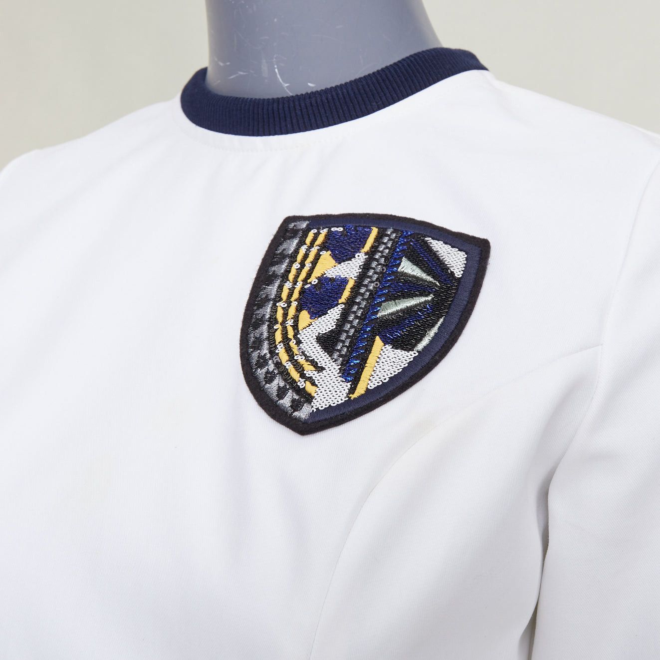 Dior DIOR 2014 off-white navy sequin badge cotton peplum top FR36 S Size S / US 4 / IT 40 - 2 Thumbnail