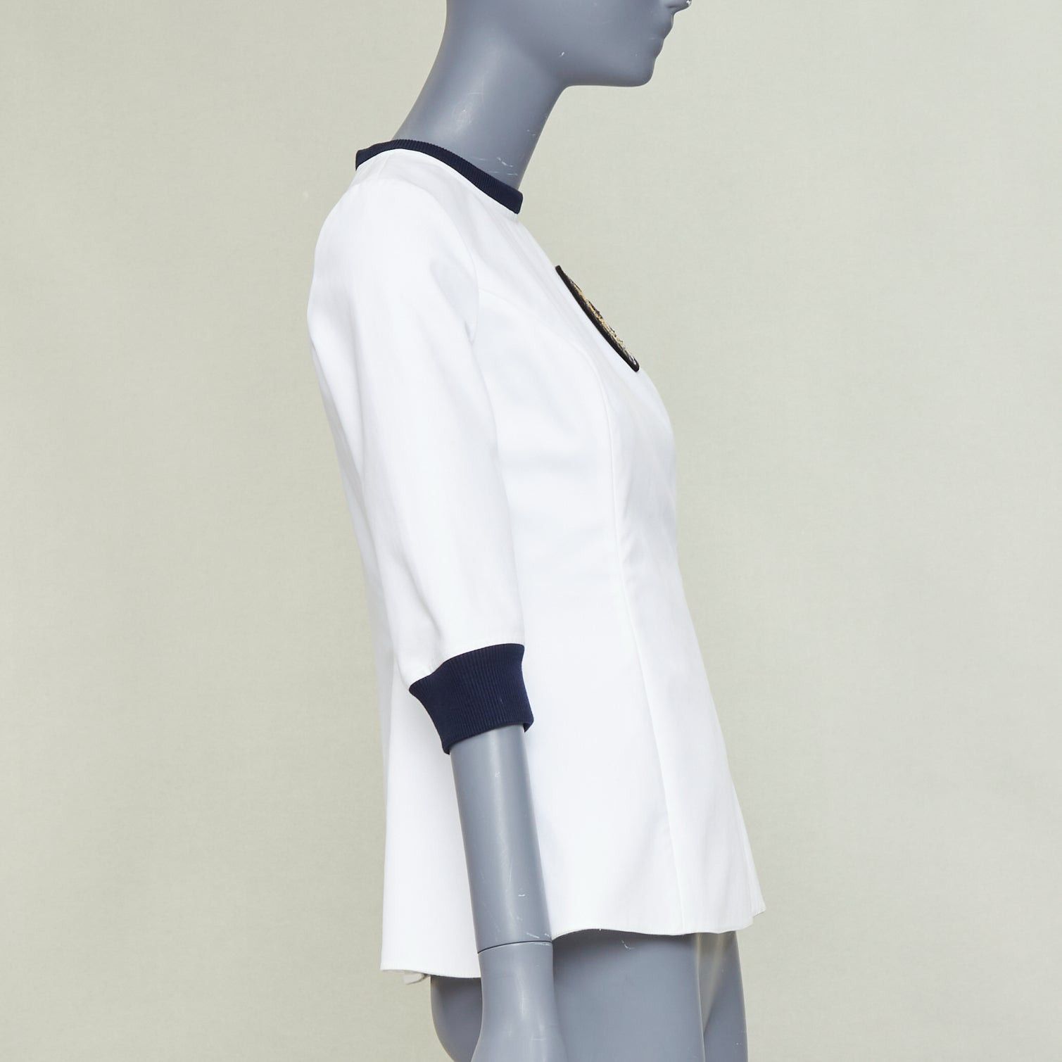 Dior DIOR 2014 off-white navy sequin badge cotton peplum top FR36 S Size S / US 4 / IT 40 - 4 Thumbnail