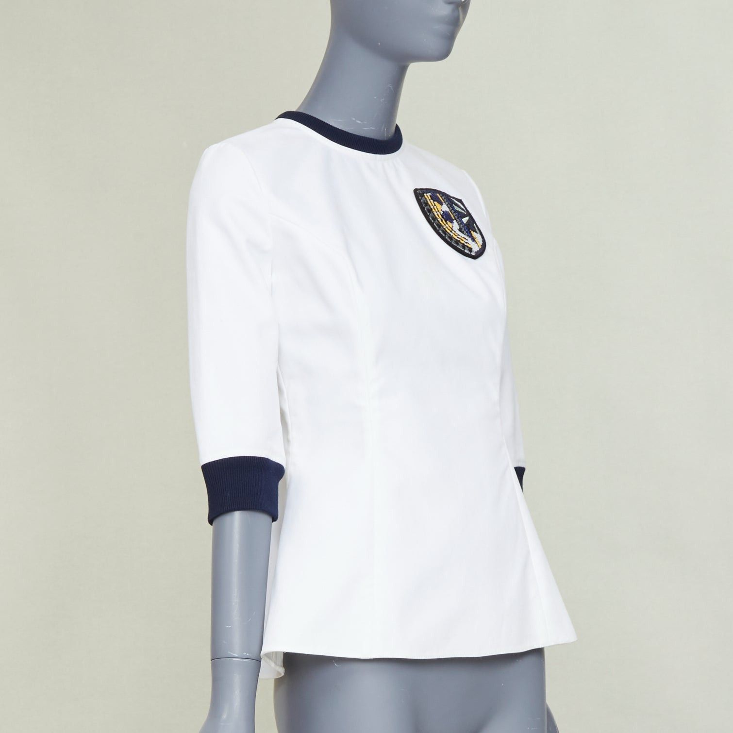 Dior DIOR 2014 off-white navy sequin badge cotton peplum top FR36 S Size S / US 4 / IT 40 - 3 Thumbnail