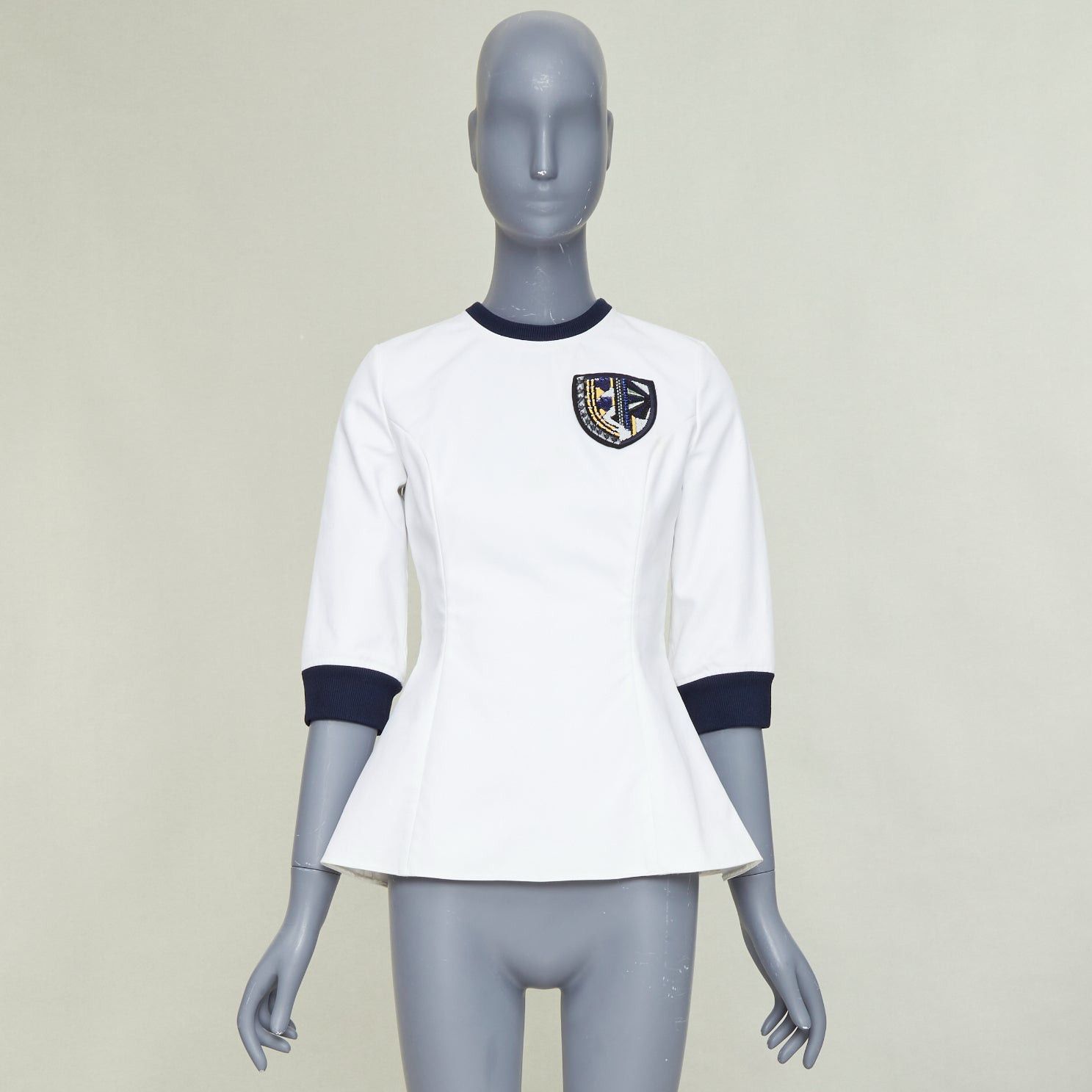Dior DIOR 2014 off-white navy sequin badge cotton peplum top FR36 S Size S / US 4 / IT 40 - 10 Thumbnail
