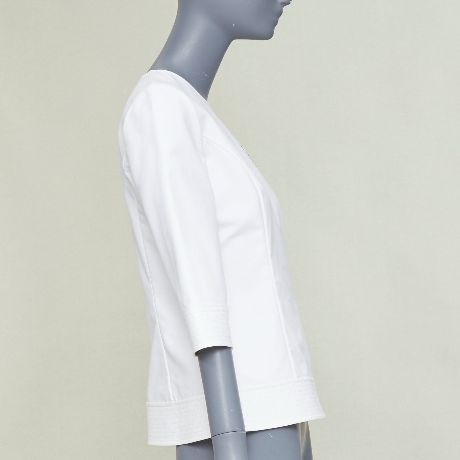 Dior DIOR 2013 off white gold rhinestone embellished badge cotton blend peplum top FR38 M Size M / US 6-8 / IT 42-44 - 4 Thumbnail