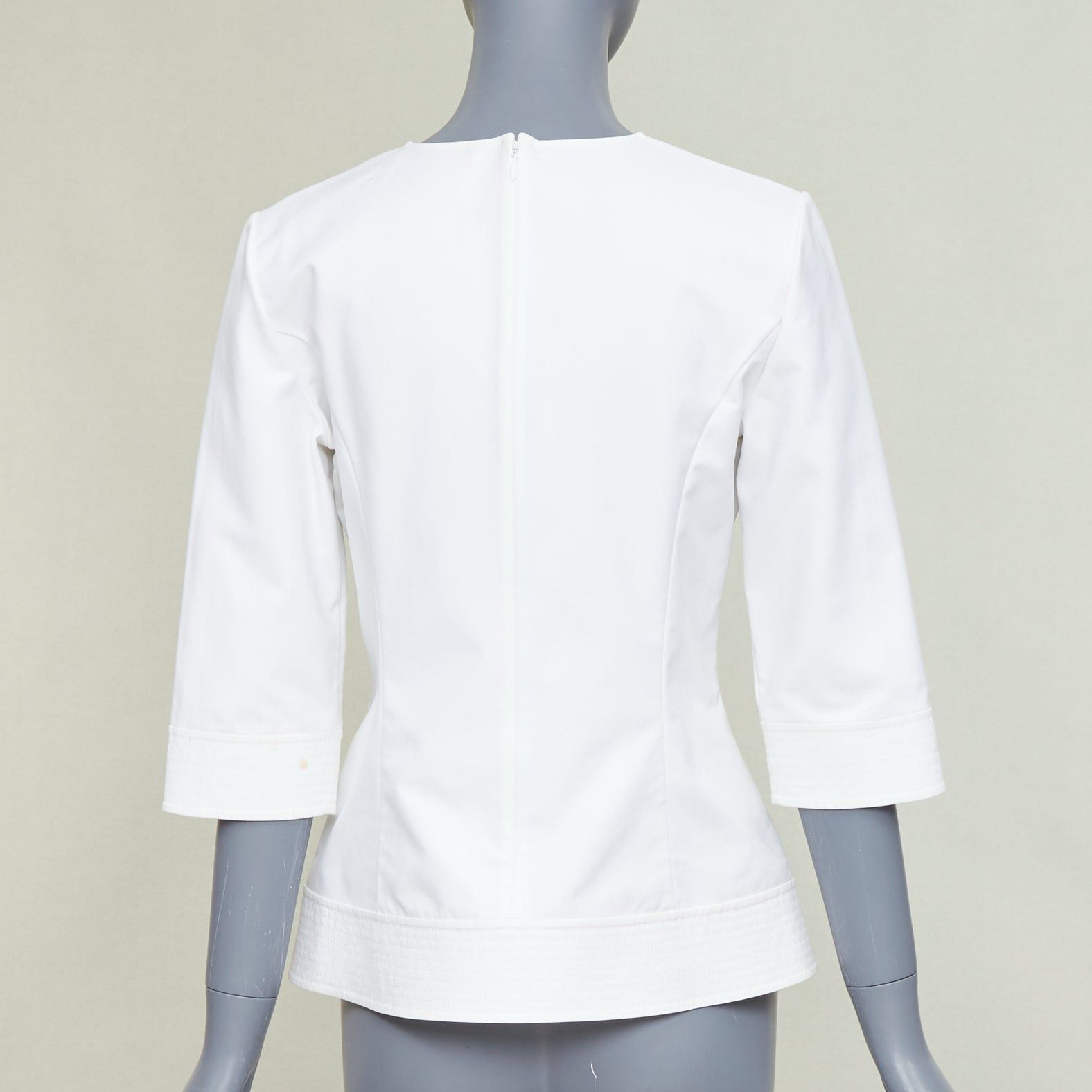 Dior DIOR 2013 off white gold rhinestone embellished badge cotton blend peplum top FR38 M Size M / US 6-8 / IT 42-44 - 5 Thumbnail