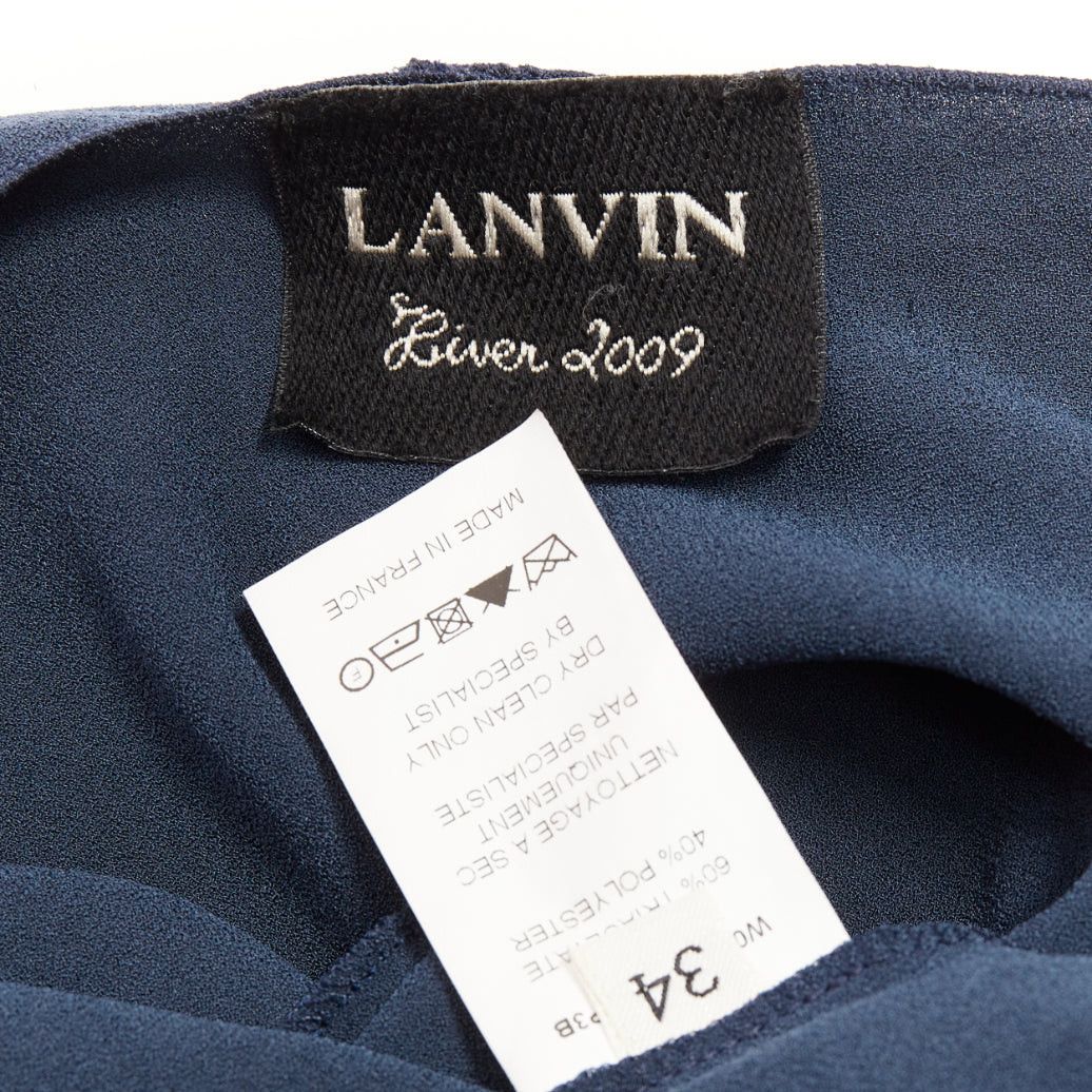 Lanvin LANVIN 2009 navy triacetate blend twist front square neck ruched sleeves top FR34 XS Size XS / US 0-2 / IT 36-38 - 8 Thumbnail