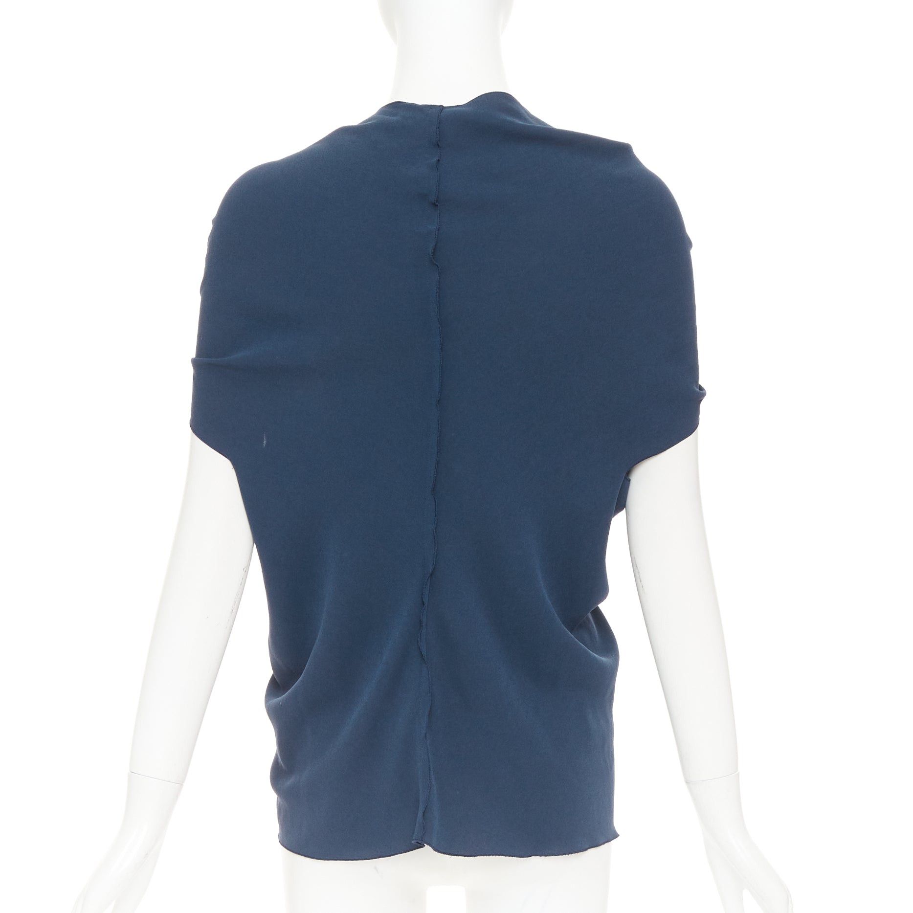 Lanvin LANVIN 2009 navy triacetate blend twist front square neck ruched sleeves top FR34 XS Size XS / US 0-2 / IT 36-38 - 5 Thumbnail