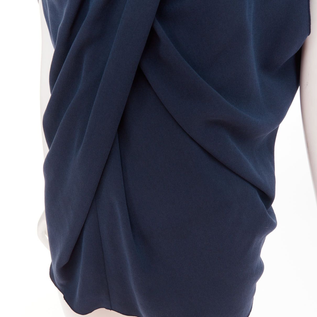 Lanvin LANVIN 2009 navy triacetate blend twist front square neck ruched sleeves top FR34 XS Size XS / US 0-2 / IT 36-38 - 7 Thumbnail