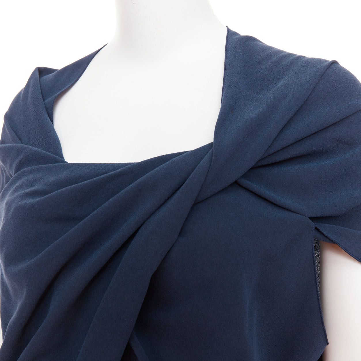 Lanvin LANVIN 2009 navy triacetate blend twist front square neck ruched sleeves top FR34 XS Size XS / US 0-2 / IT 36-38 - 2 Thumbnail