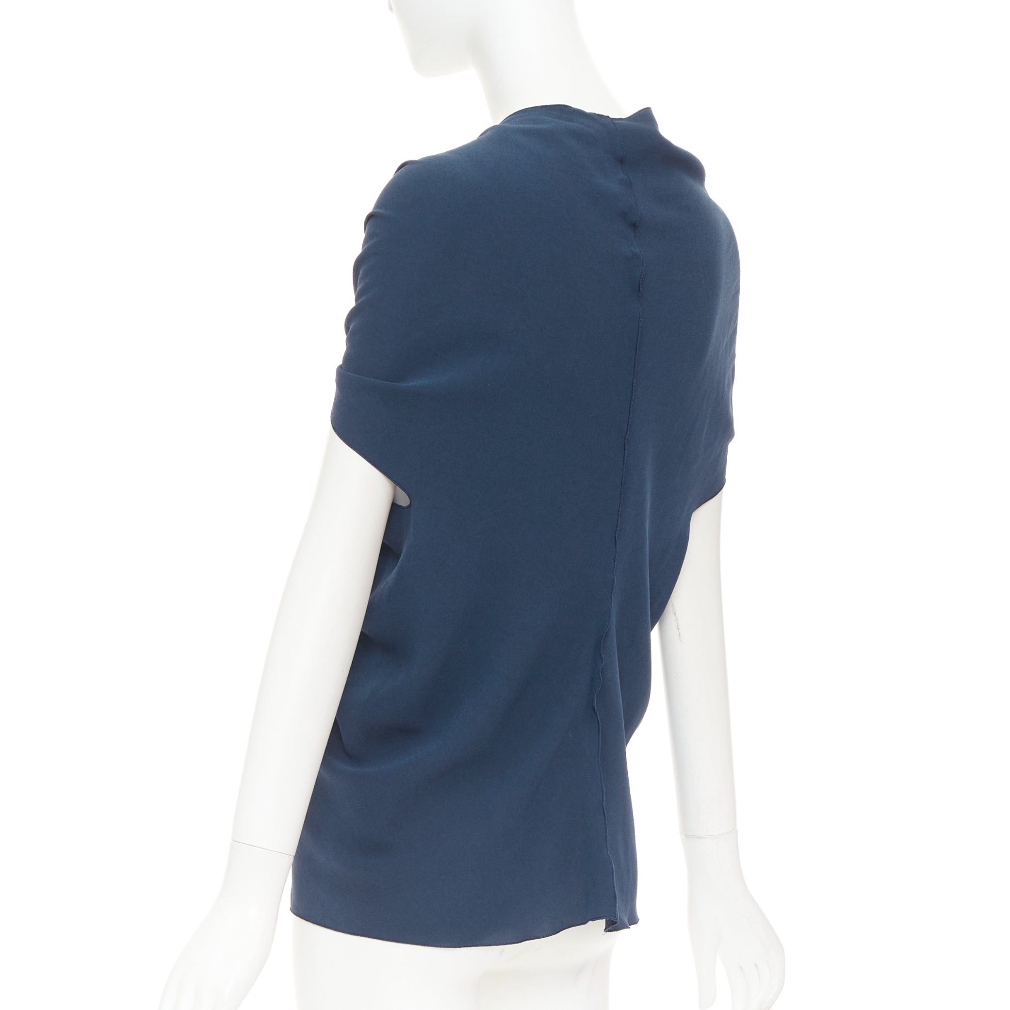 Lanvin LANVIN 2009 navy triacetate blend twist front square neck ruched sleeves top FR34 XS Size XS / US 0-2 / IT 36-38 - 6 Thumbnail