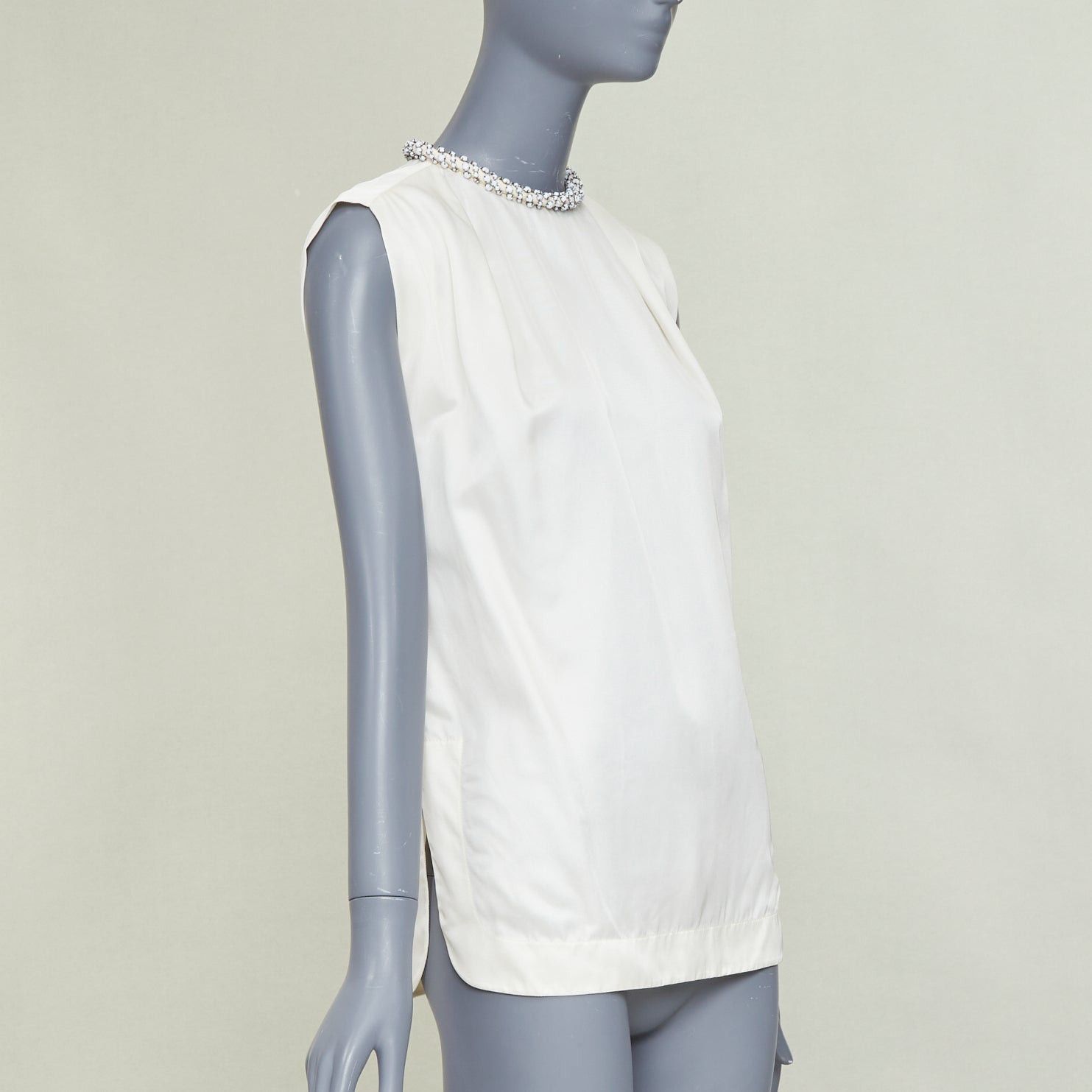 Stella McCartney STELLA MCCARTNEY Falabella off white crepe white beaded collar blouse IT38 XS Size XS / US 0-2 / IT 36-38 - 3 Thumbnail