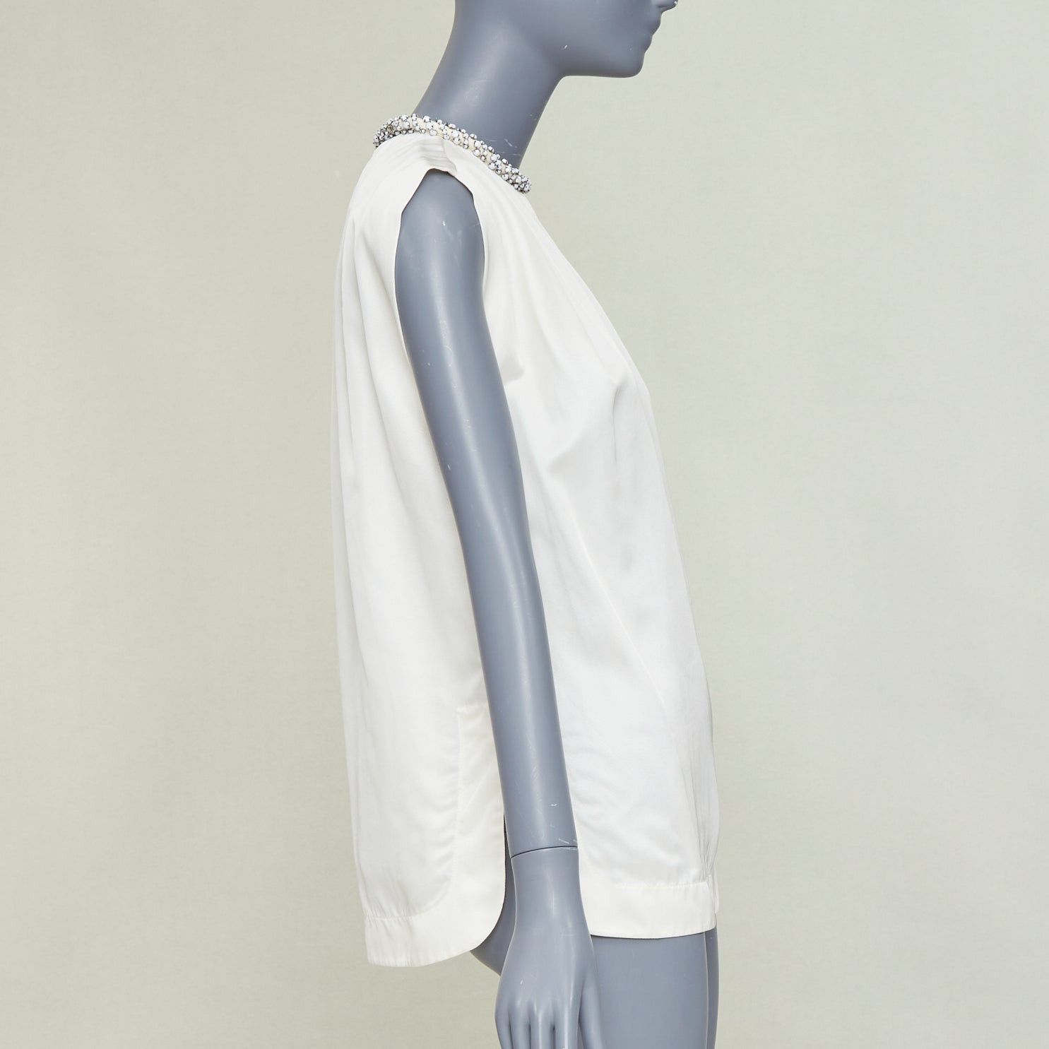 Stella McCartney STELLA MCCARTNEY Falabella off white crepe white beaded collar blouse IT38 XS Size XS / US 0-2 / IT 36-38 - 4 Thumbnail